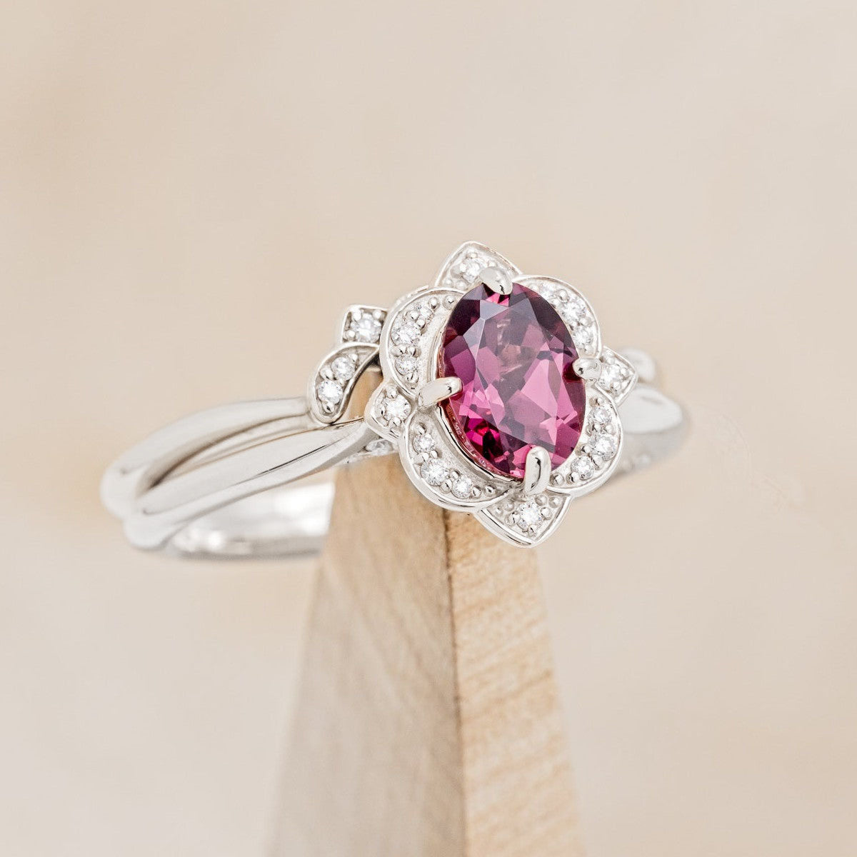 "JANE" - OVAL CUT ENGAGEMENT RING WITH DIAMOND ACCENTS-Staghead Designs