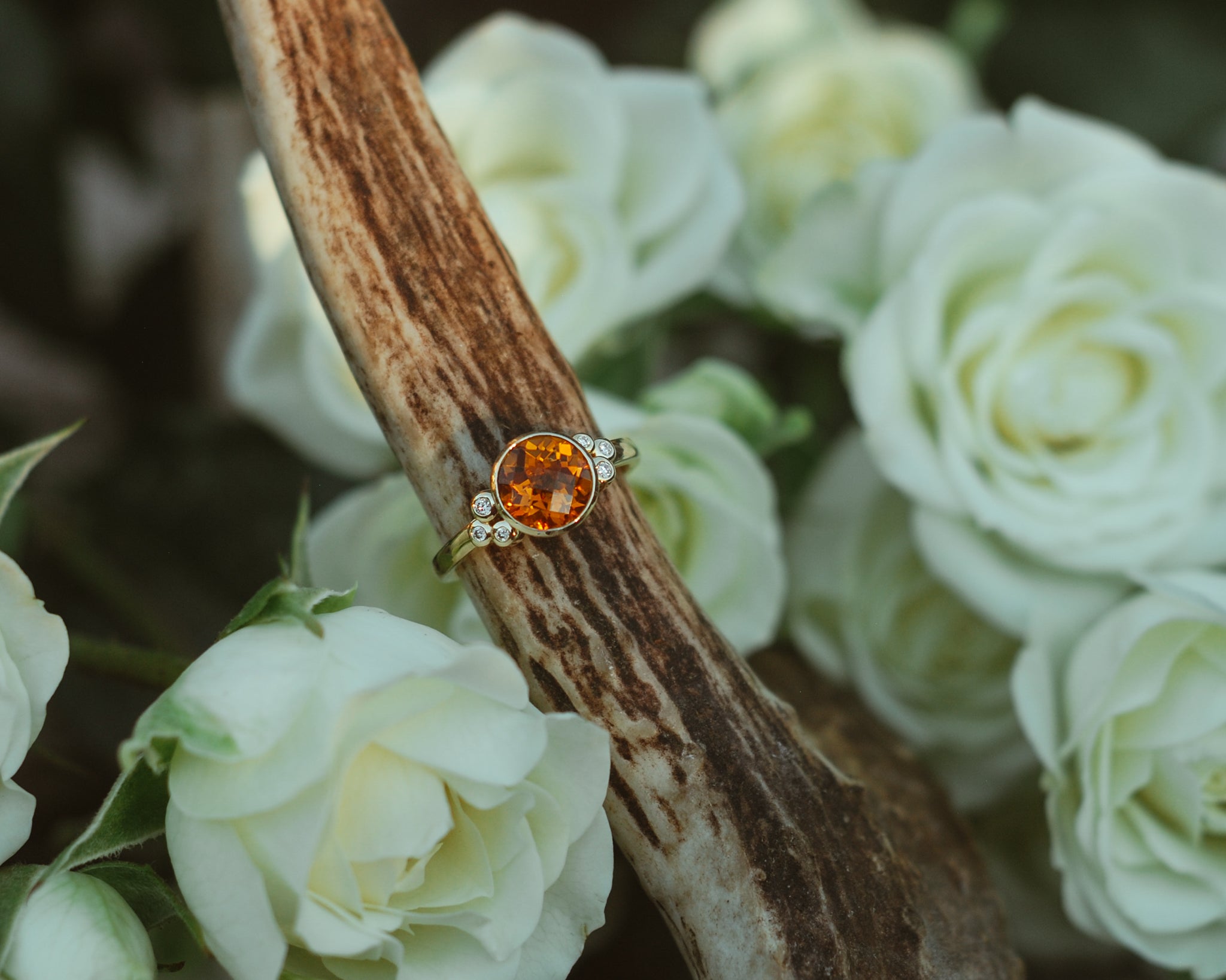 ROUND CUT CITRINE ENGAGEMENT RING WITH DIAMONDS ACCENTS-7