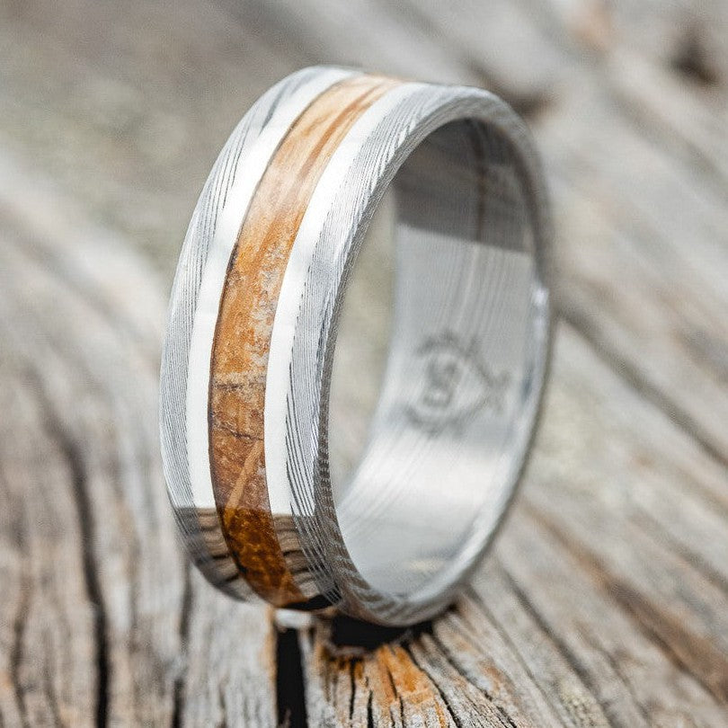 "KALDER" - WHISKEY BARREL & 14K GOLD INLAYS WEDDING RING-1