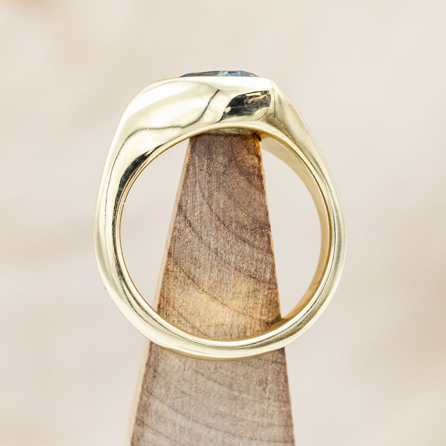 ONE-OF-A-KIND - "KATLAN" - HAND CARVED BEZEL SET TRILLION BLUE SAPPHIRE-Staghead Designs