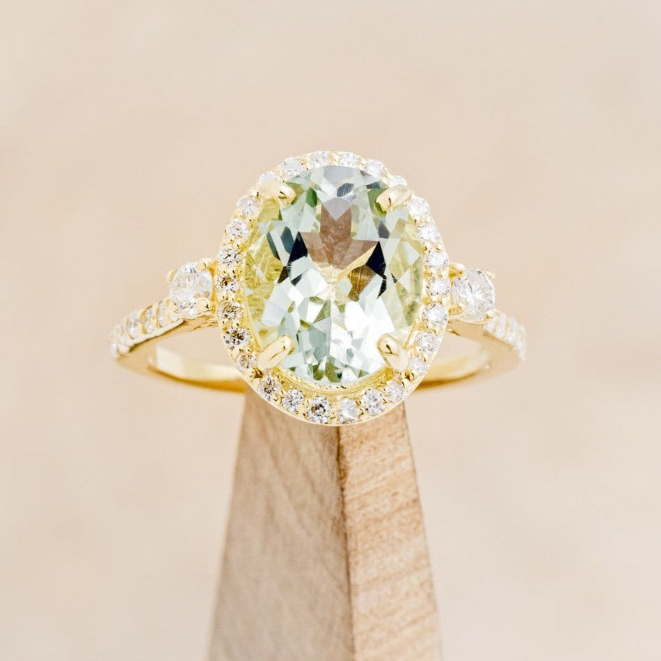 "KB" - OVAL PRASIOLITE GREEN QUARTZ ENGAGEMENT RING WITH DIAMOND HALO & ACCENTS-1