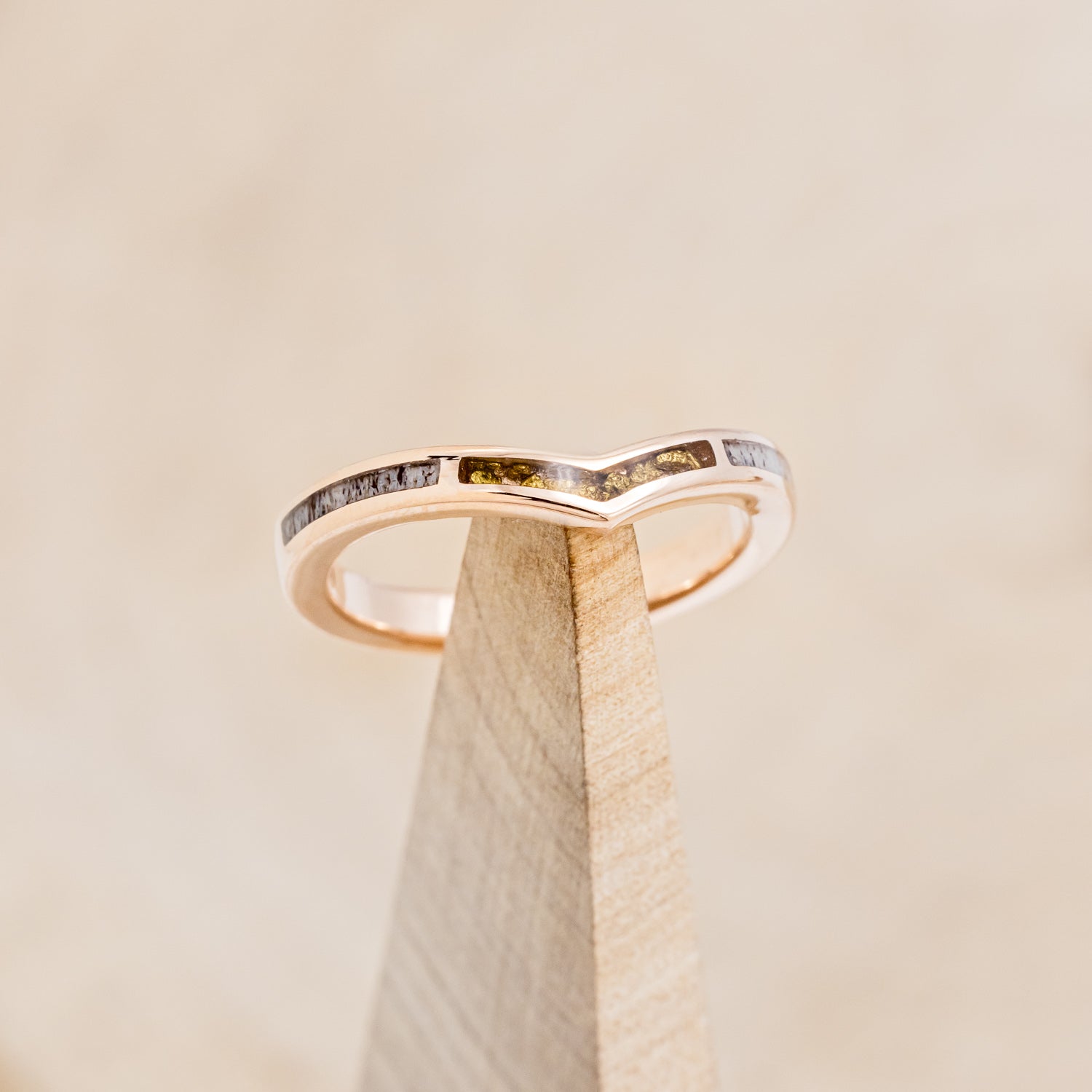 "KIDA" - ANTLER & GOLD NUGGET INLAY WEDDING BAND-1