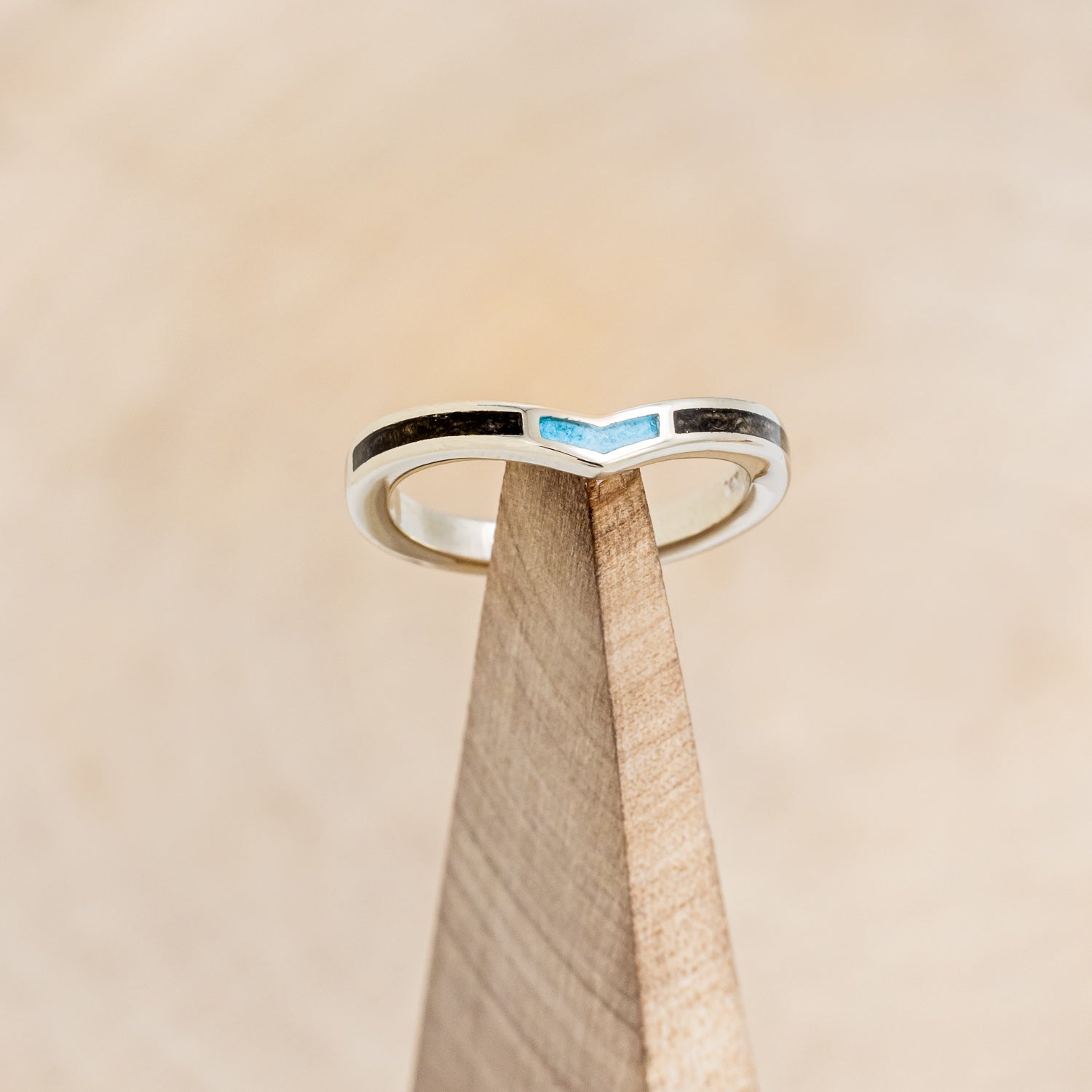 "KIDA" - BUCKEYE BURL WOOD & TURQUOISE INLAYS STACKING BAND-1