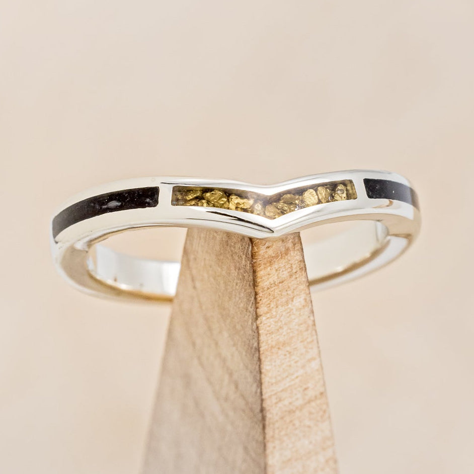 "KIDA" - V-SHARED WEDDING BAND WITH 3 INLAYS-Staghead Designs