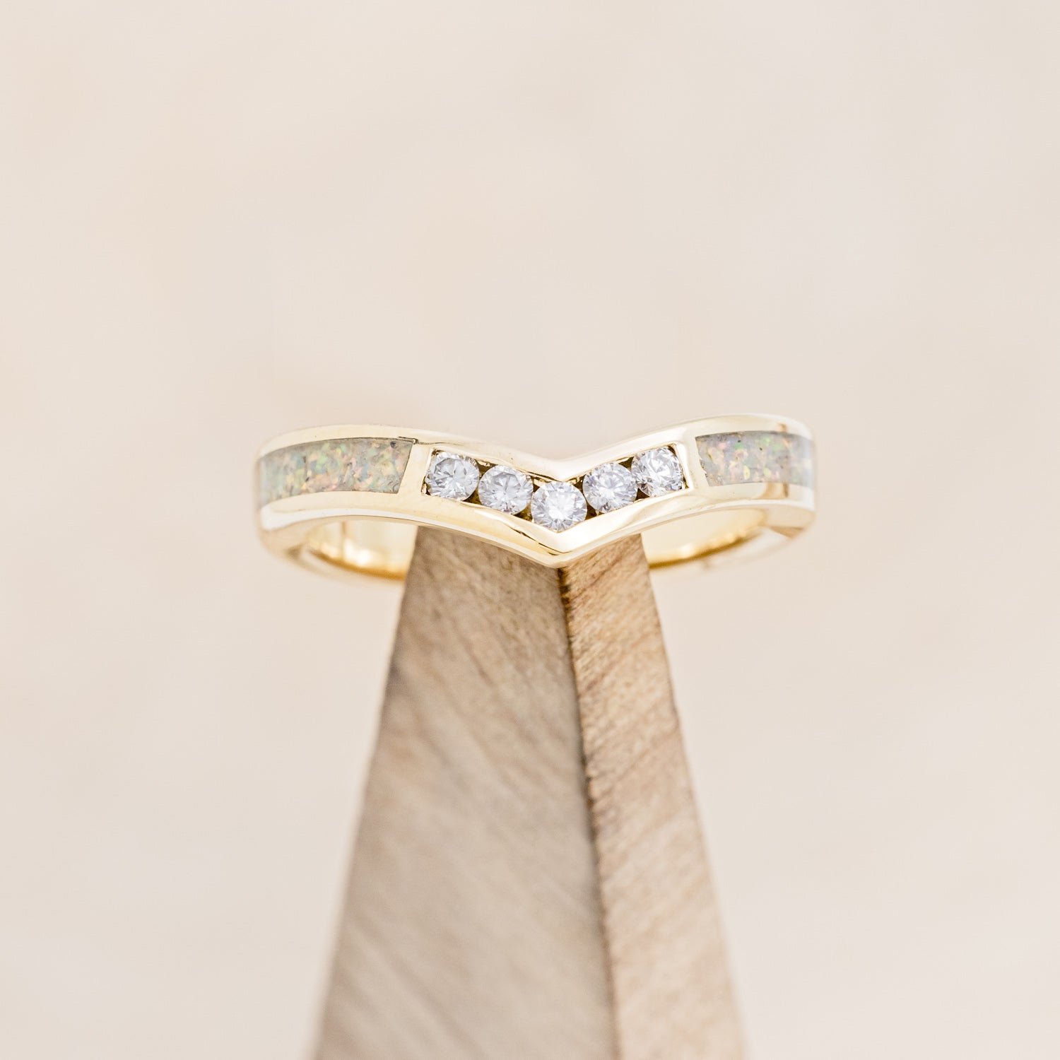 "KIDA" - V-SHAPED STACKING BAND WITH DIAMONDS & FIRE & ICE OPAL INLAYS-1