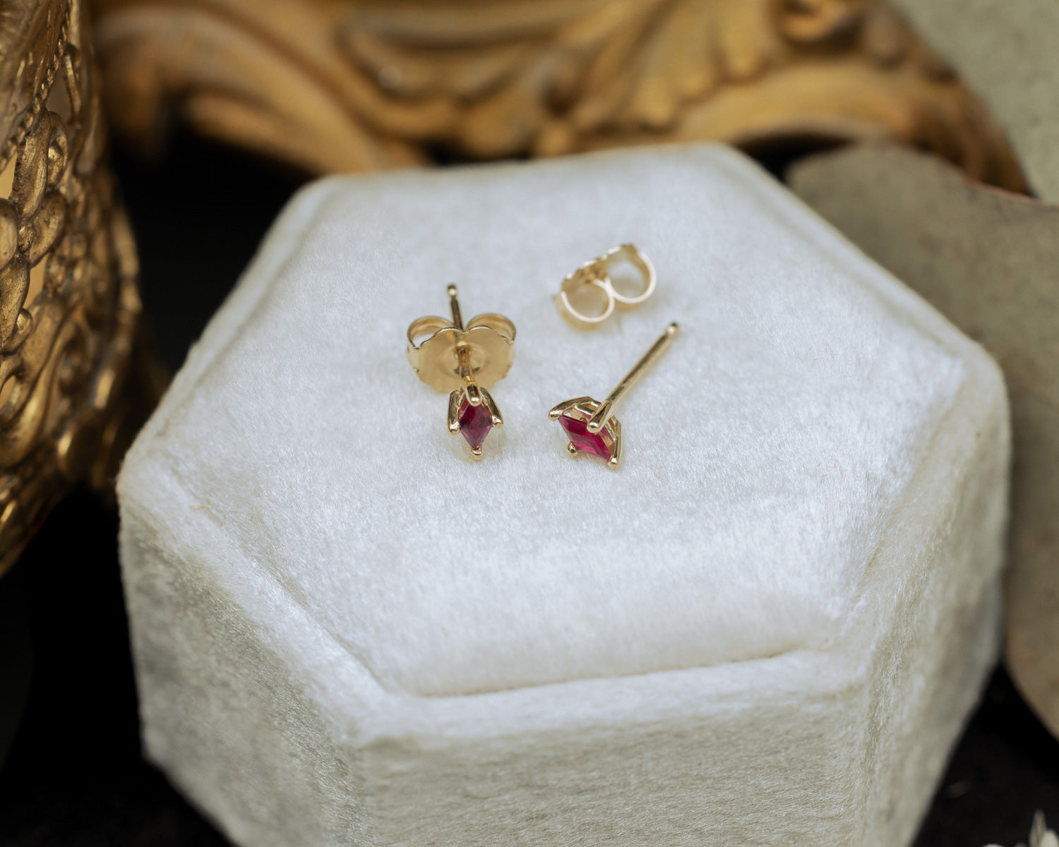 KITE CUT LAB-GROWN RUBY STUD EARRINGS-Staghead Designs