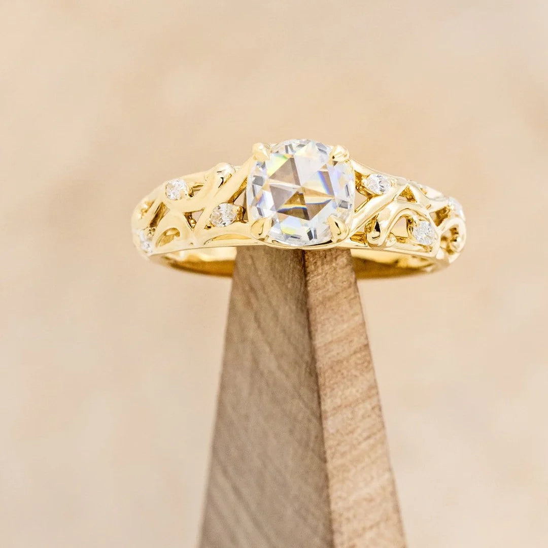 "LADY" - ROUND ROSE-CUT MOISSANITE FILIGREE ENGAGEMENT RING WITH DIAMOND ACCENTS-1