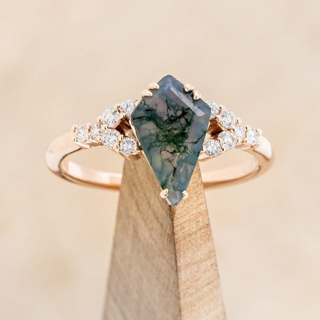 "LANIE" - KITE CUT MOSS AGATE ENGAGEMENT RING WITH DIAMOND ACCENTS-1