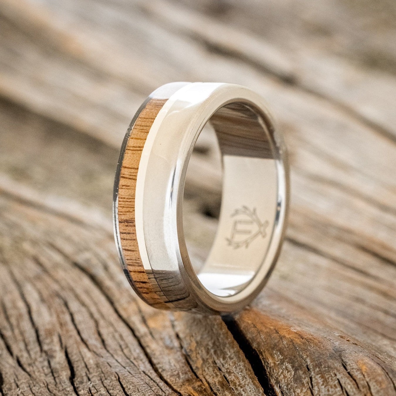 "LEDGER" - BLACK WALNUT WOOD & 14K GOLD INLAY WEDDING BAND-1