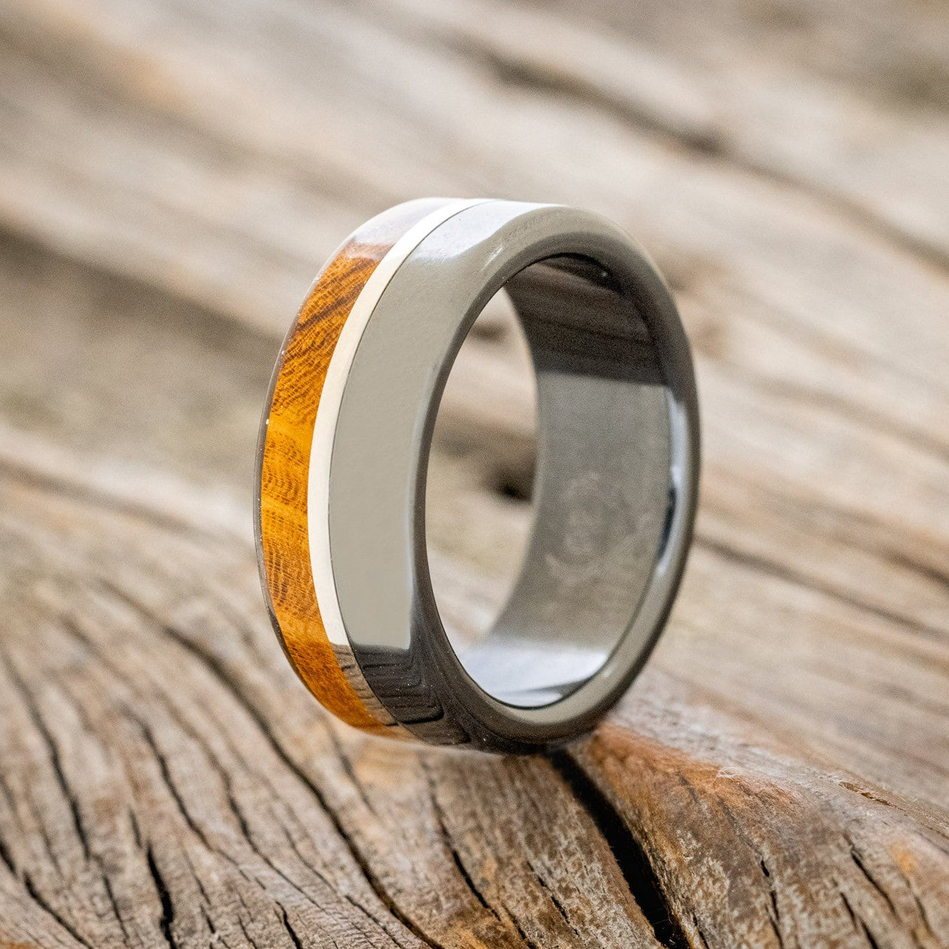 "LEDGER" - IRONWOOD & 14K GOLD INLAY WEDDING RING-1