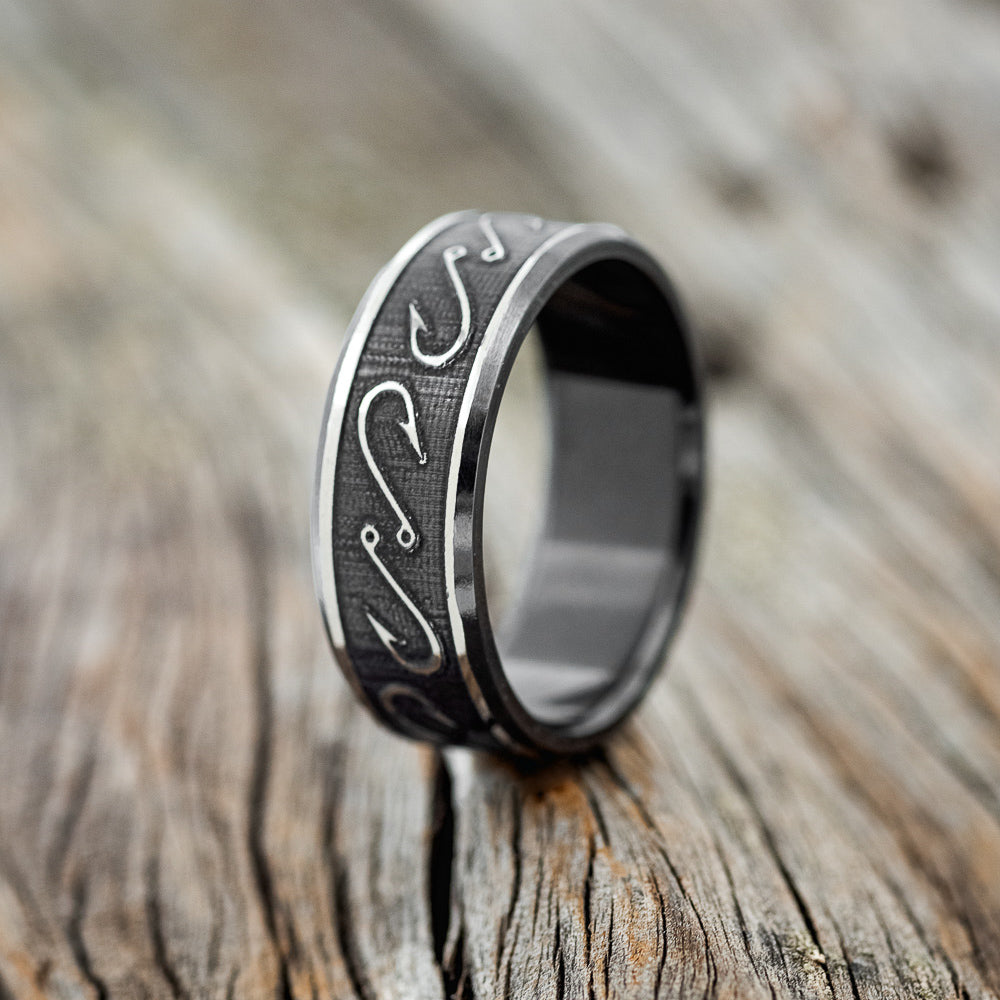 "LEGACY" - CHANNEL EMBOSSED FISHING HOOKS WEDDING BAND-1