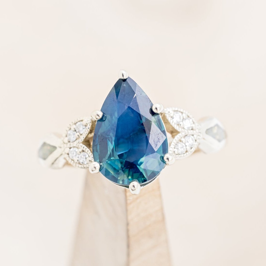 "LUCIA" - ENGAGEMENT RING WITH DIAMOND ACCENTS & TWO INLAYS - MOUNTING ONLY - SELECT YOUR OWN STONE-Staghead Designs