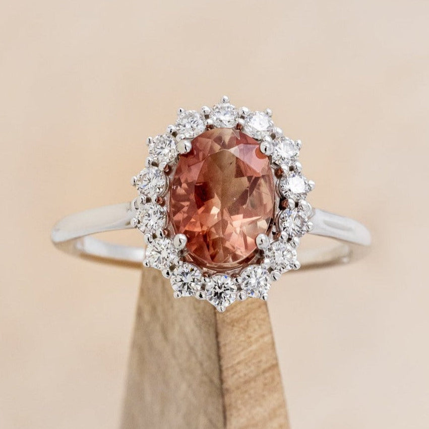 "MALINA" - OVAL OREGON SUNSTONE ENGAGEMENT RING WITH DIAMOND HALO-1