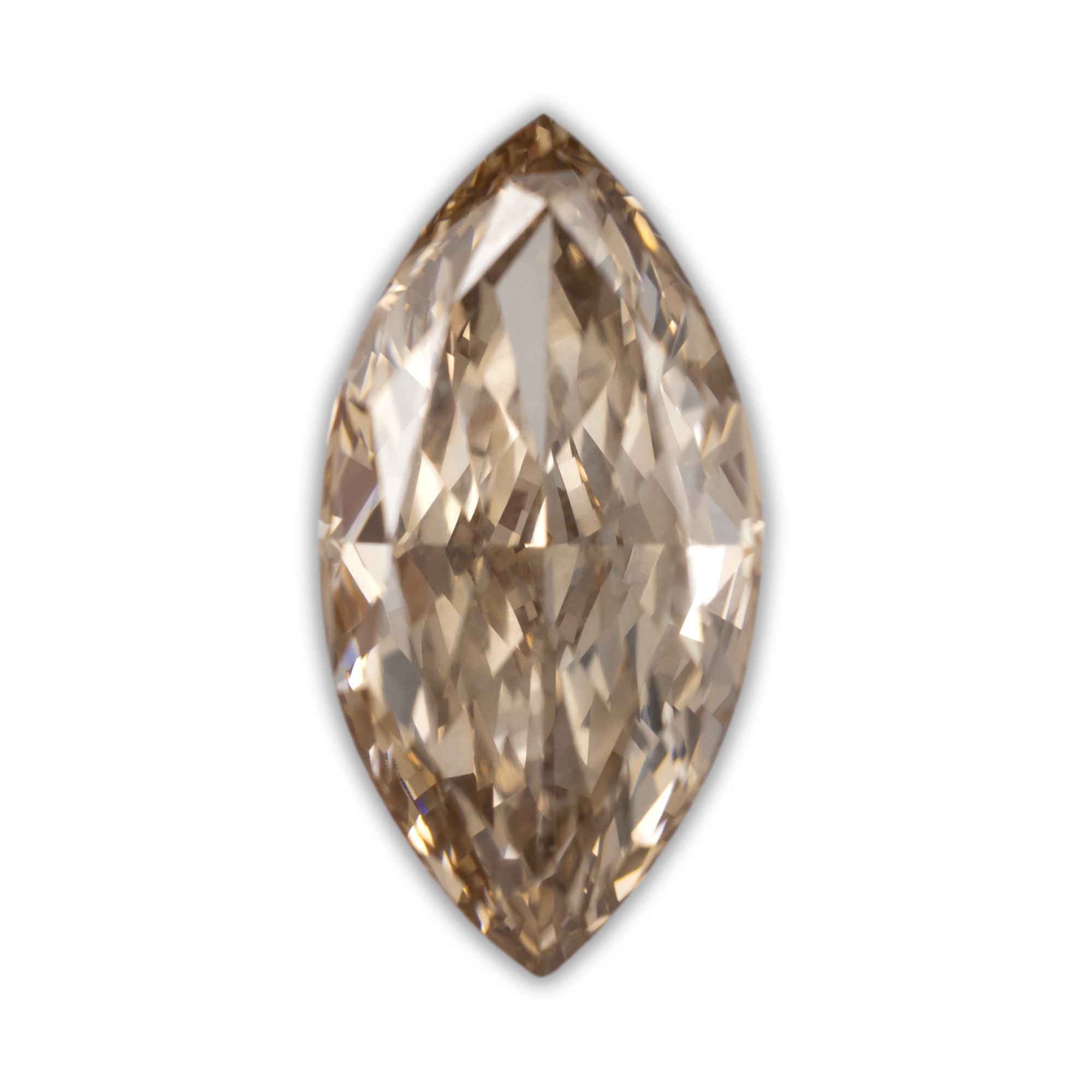 Marquise cut brown colored diamond on a white background
