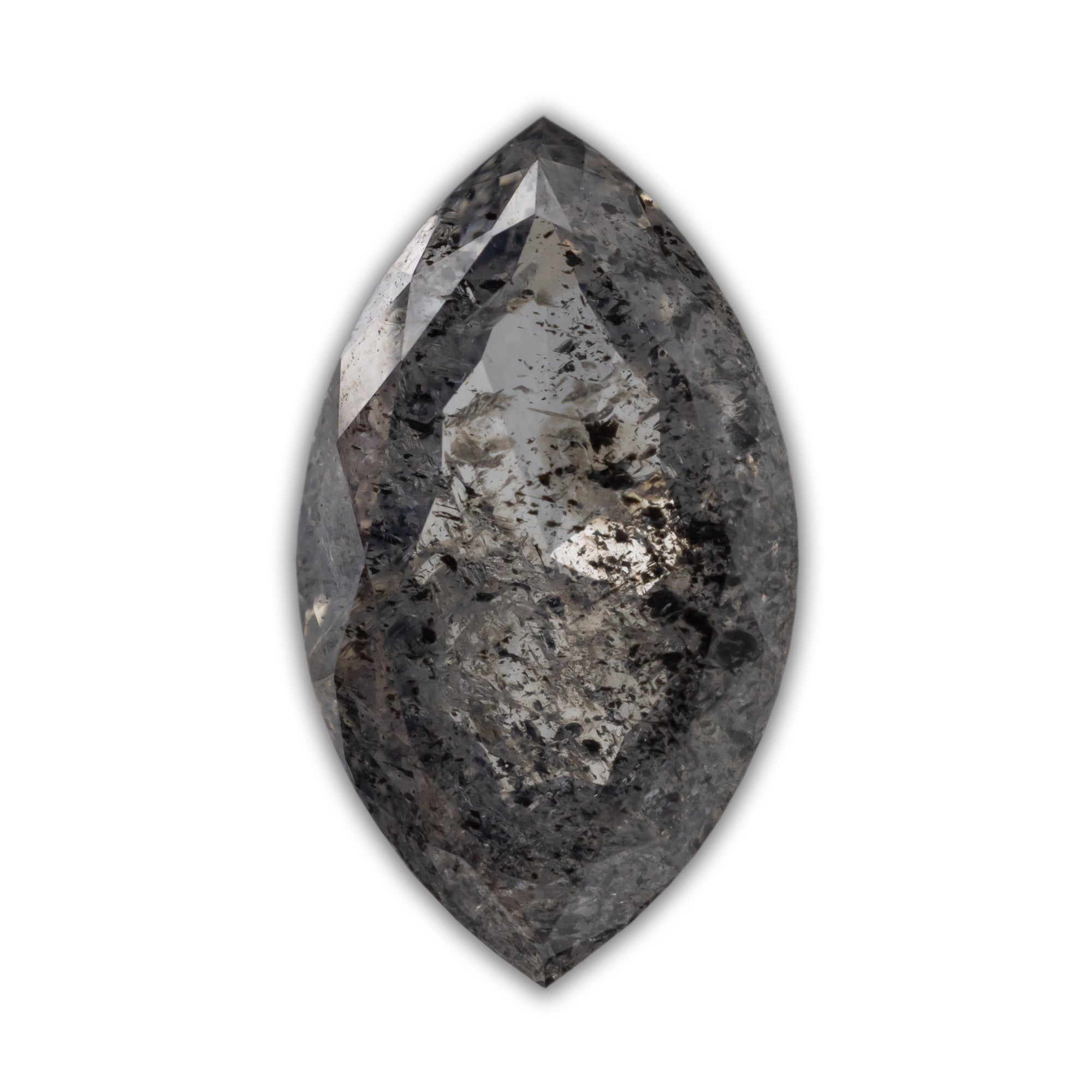 Marquise cut salt & pepper diamond on a white background