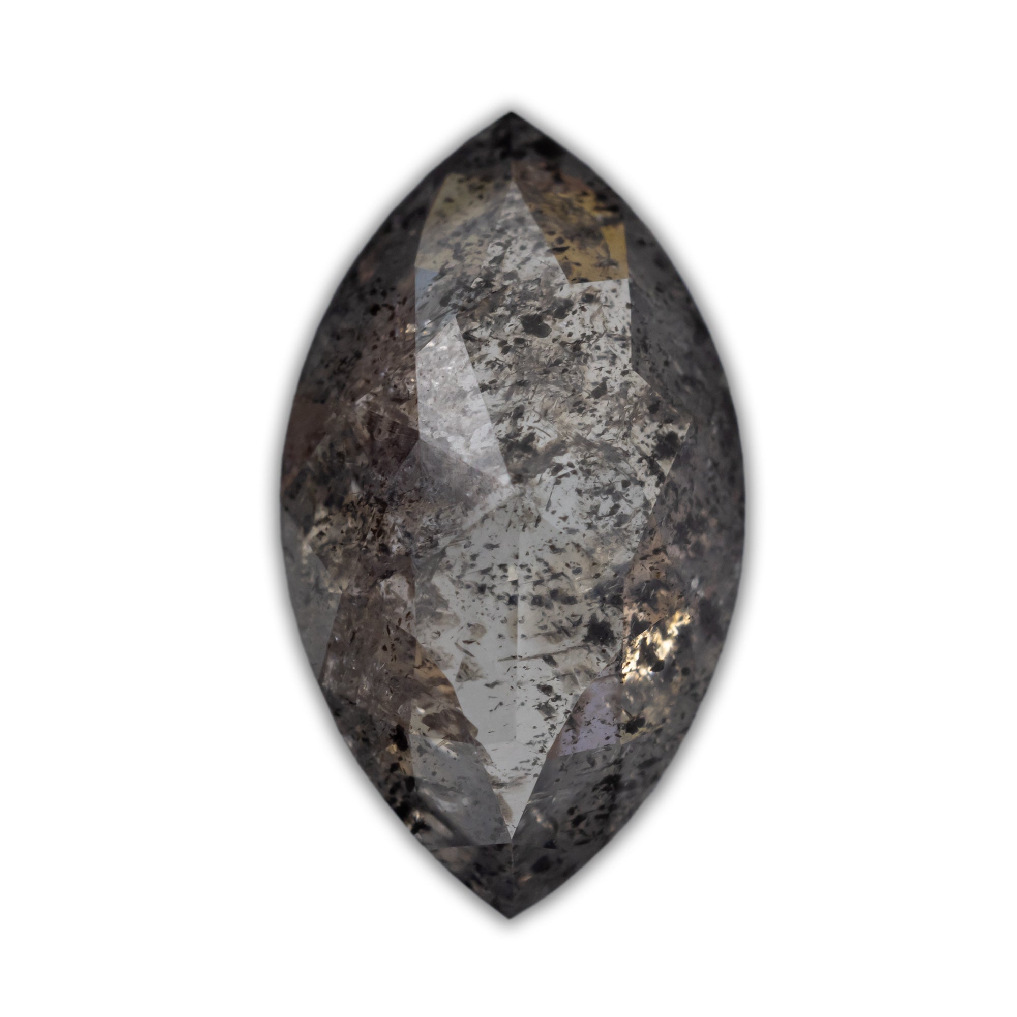 Marquise cut salt & pepper diamond on a white background