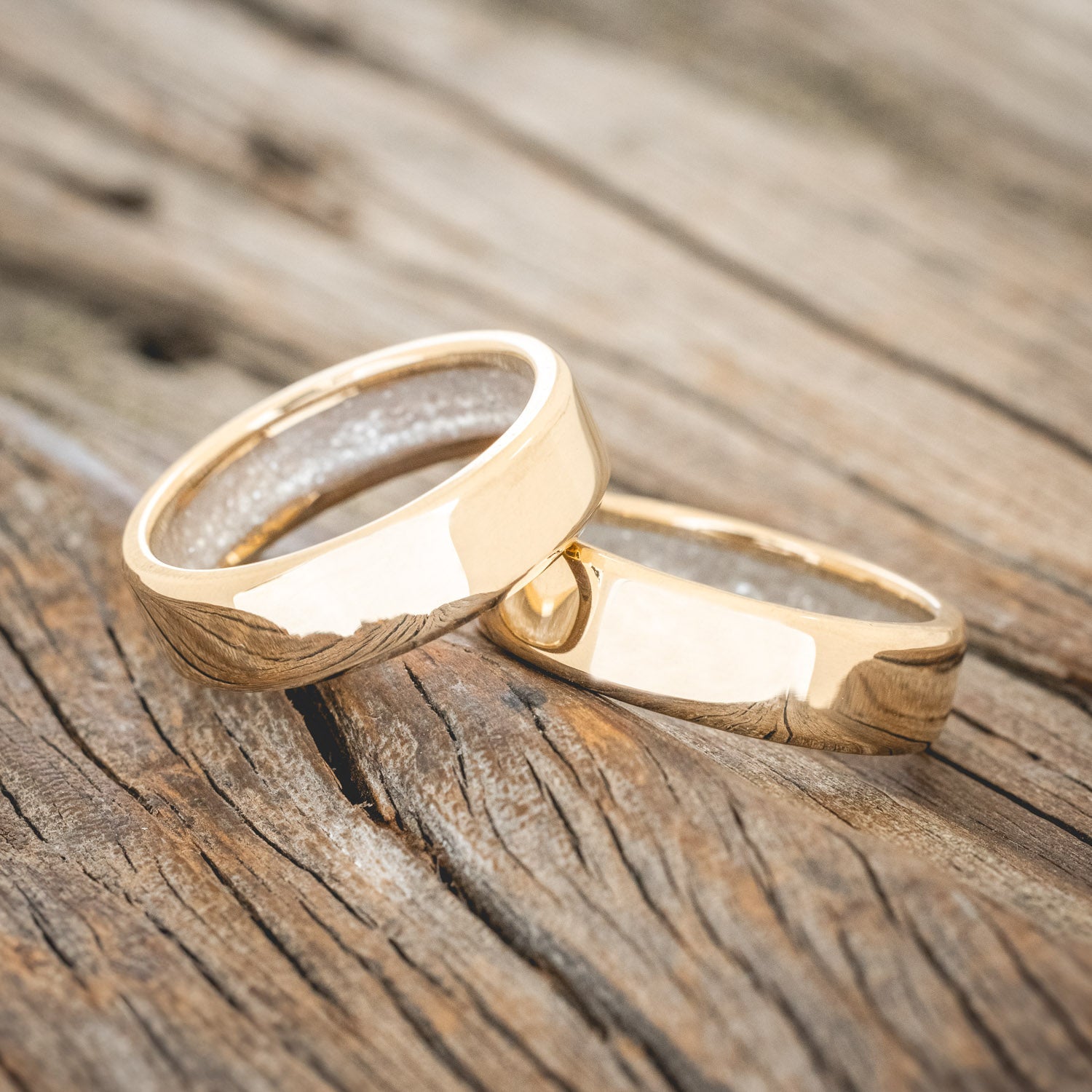 MATCHING SET OF DIAMOND DUST LINED WEDDING BANDS-Staghead Designs