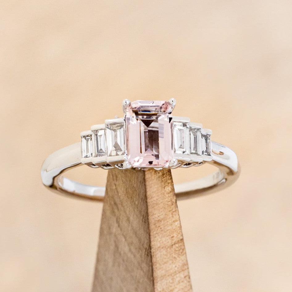 MCKENZIE" - EMERALD CUT MORGANITE ENGAGEMENT RING WITH LAB-GROWN DIAMOND ACCENTS-1