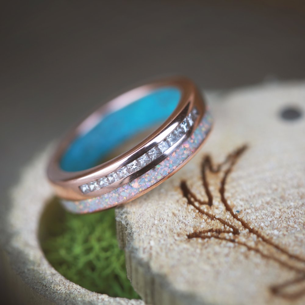 Eternity Band Opal And Turquoise Natural Turquoise Band Ring