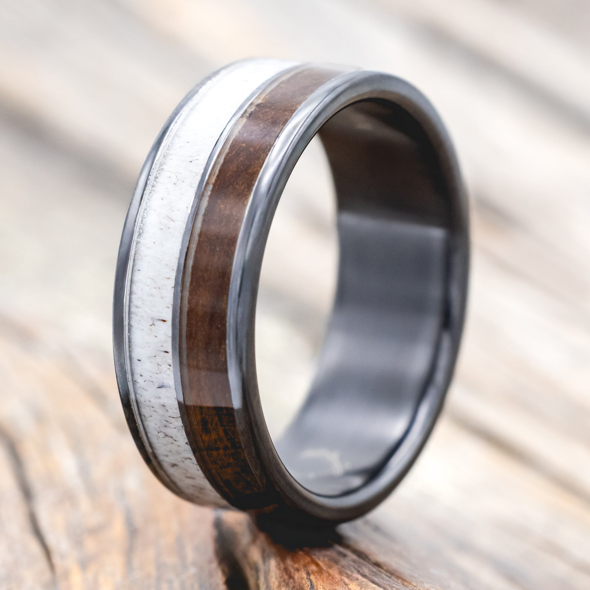 "DYAD" - IRONWOOD & ANTLER WEDDING BAND-Staghead Designs