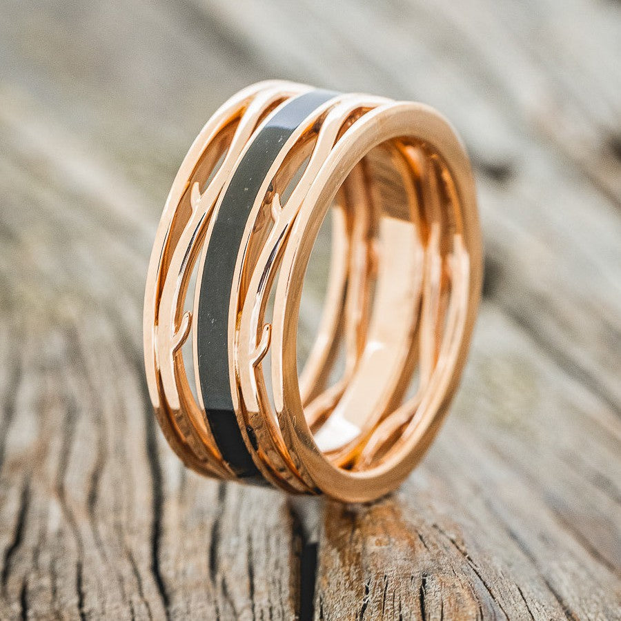 MEN'S "ARTEMIS" - JET STONE WEDDING RING FEATURING A 14K GOLD BAND-1