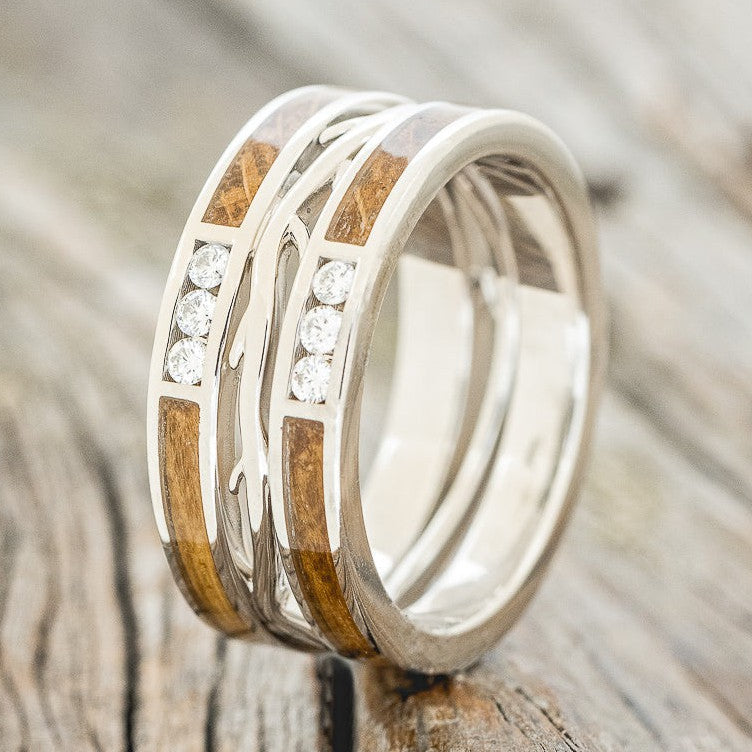 MEN'S "ARTEMIS" - WHISKEY BARREL OAK & DIAMOND WEDDING RING FEATURING A 14K GOLD BAND-1