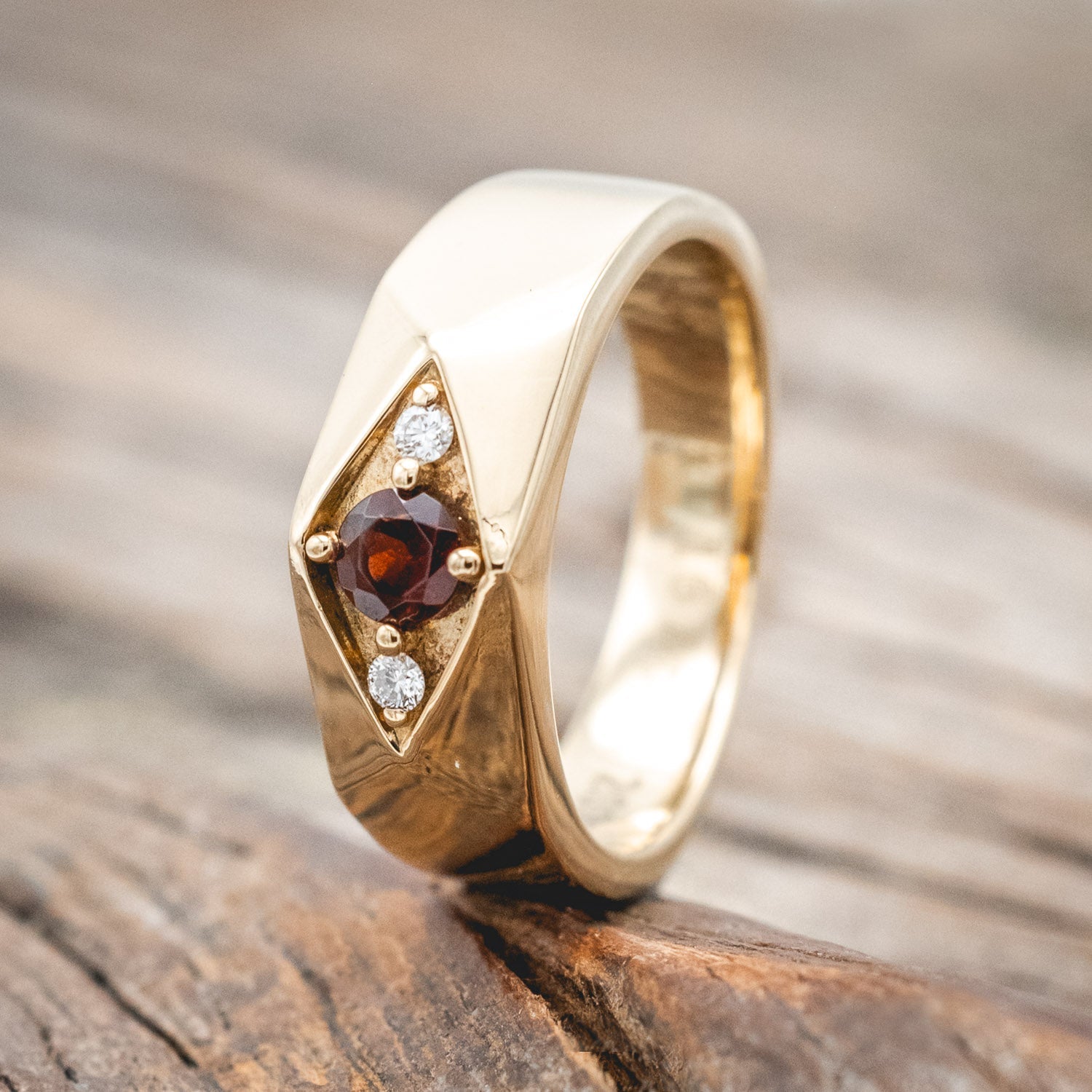 MEN'S MOZAMBIQUE GARNET ENGAGEMENT RING WITH DIAMOND ACCENTS-Staghead Designs