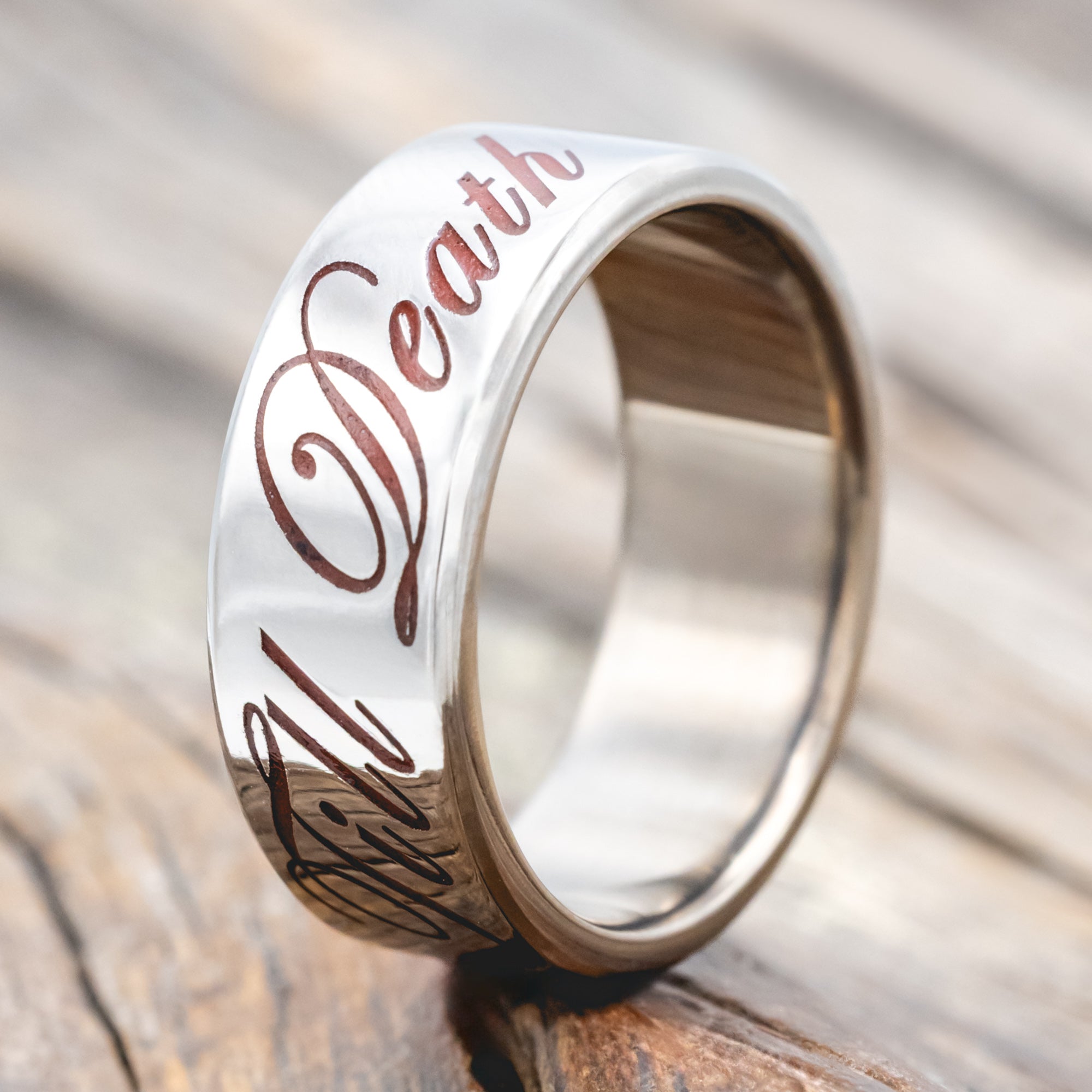 "TILL DEATH" - GLOWING ENGRAVED WEDDING RING-Staghead Designs