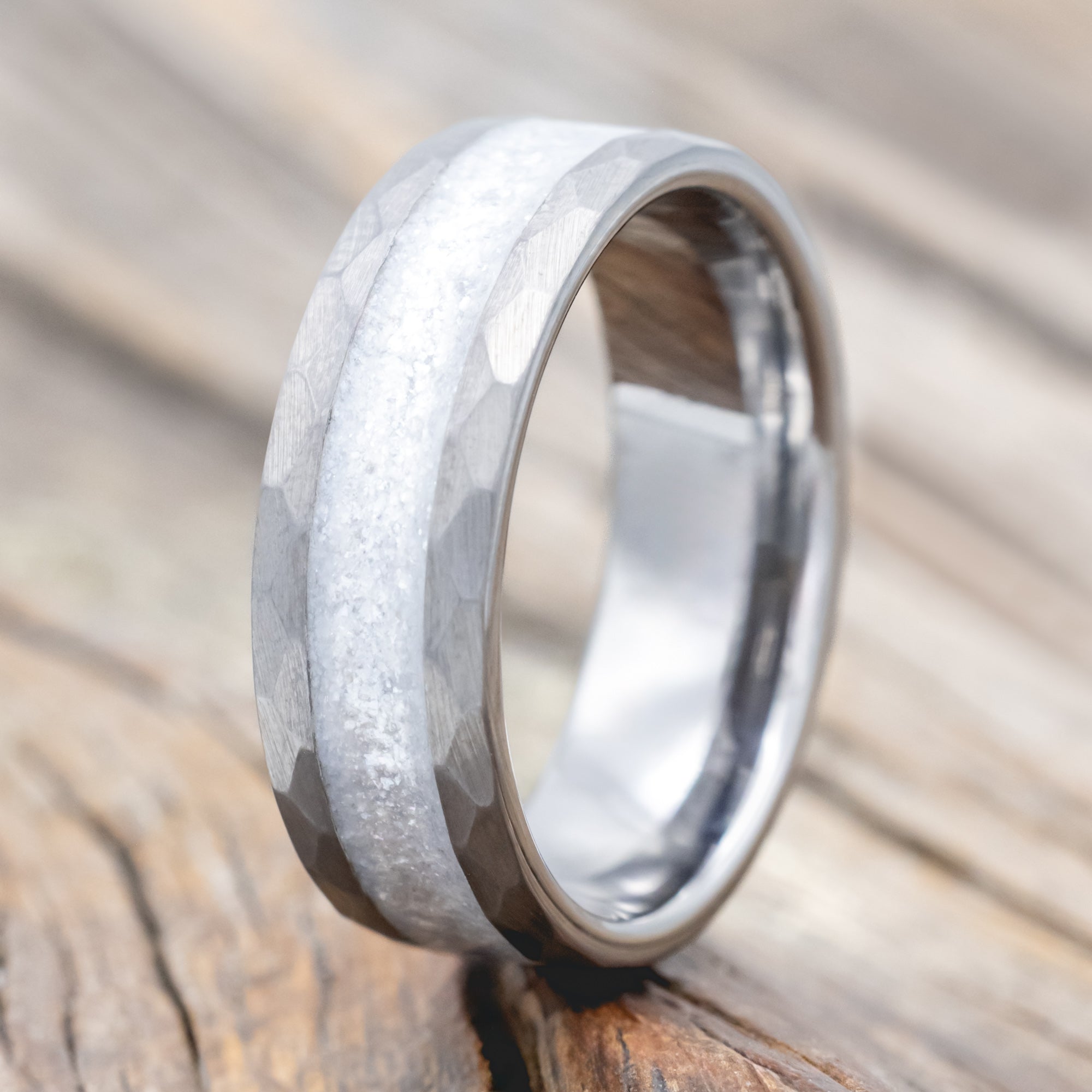 "APOLLO" - FACETED TUNGSTEN WEDDING BAND WITH DIAMOND DUST INLAY-Staghead Designs