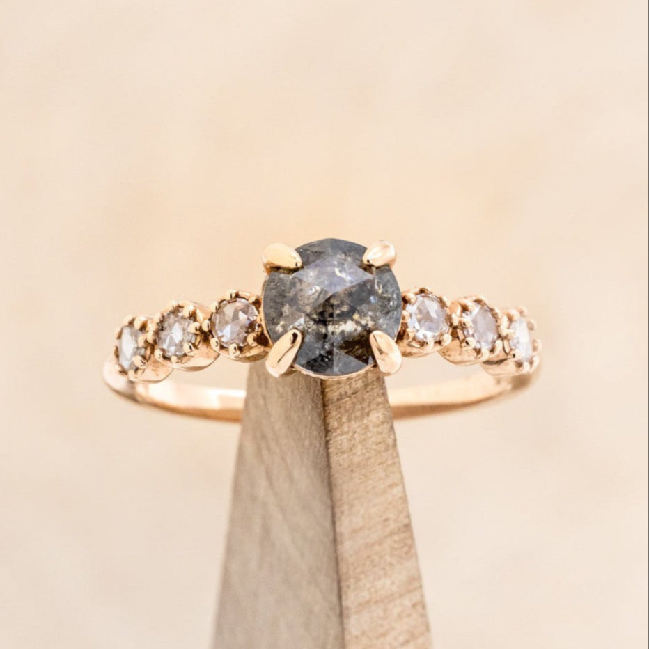 "MOORE" - ROUND CUT SALT & PEPPER DIAMOND ENGAGEMENT RING WITH SALT & PEPPER DIAMOND ACCENTS-1