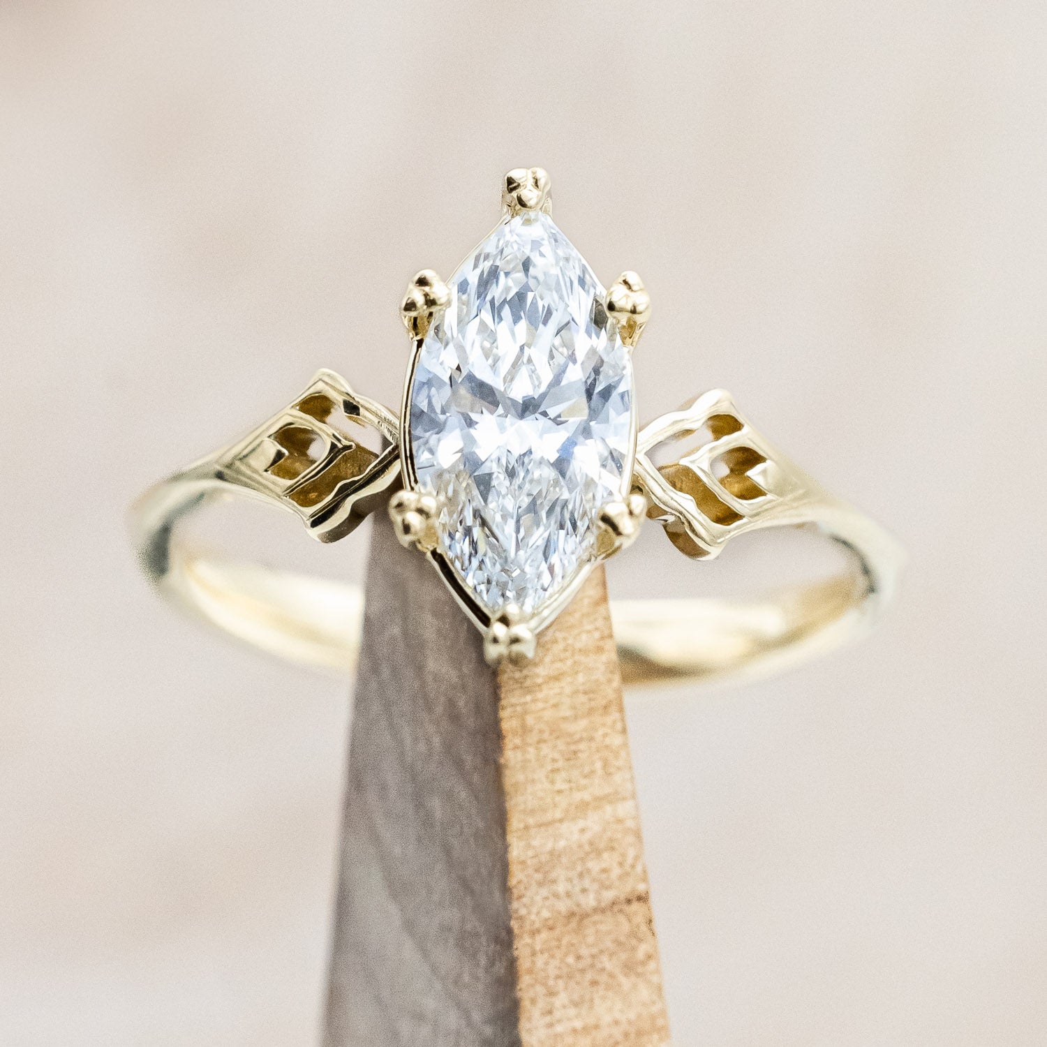 "Morrigan" - ornate solitaire engagement ring with white marquise diamond