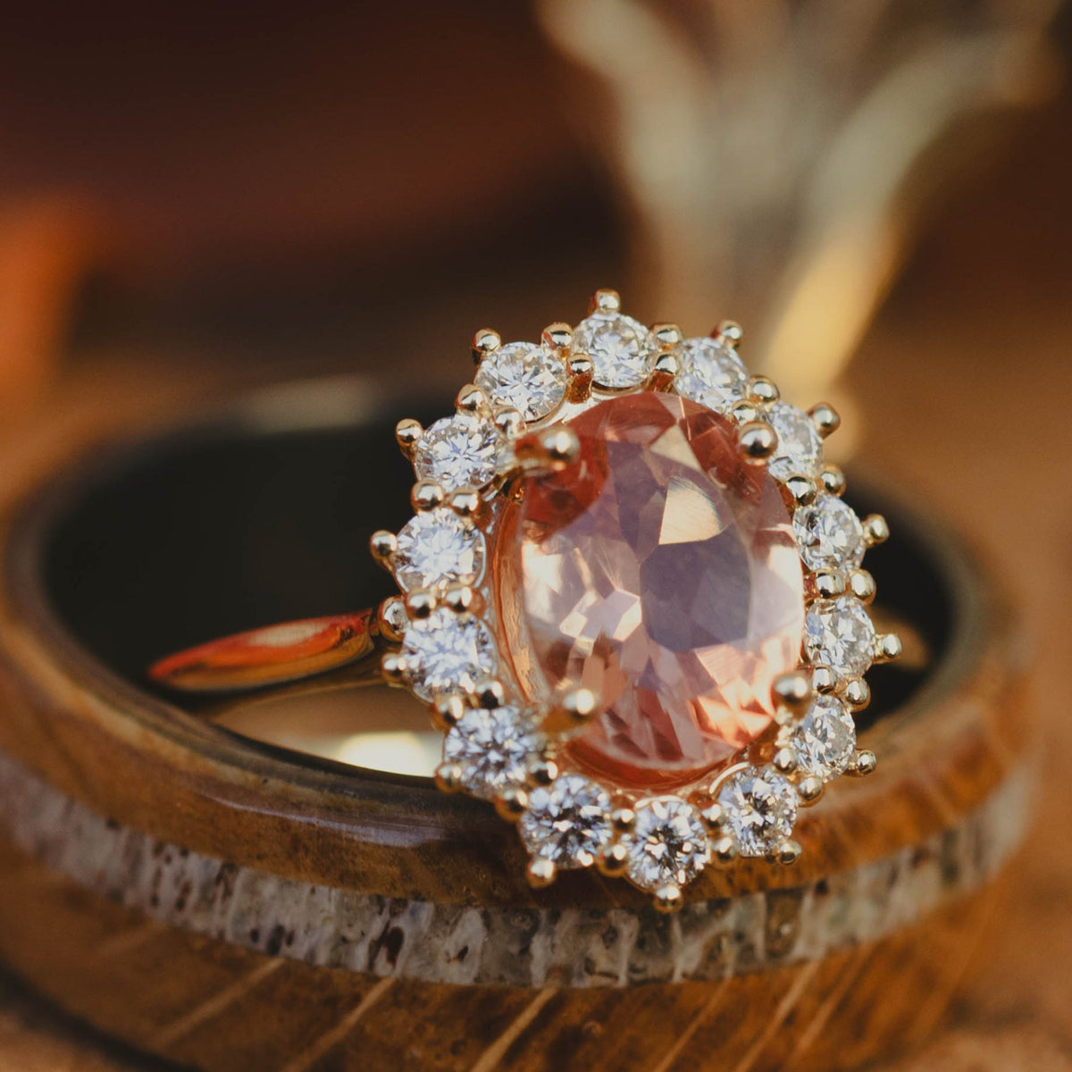 "REMMY" - WHISKEY BARREL OAK & ANTLER WEDDING BAND-Staghead Designs