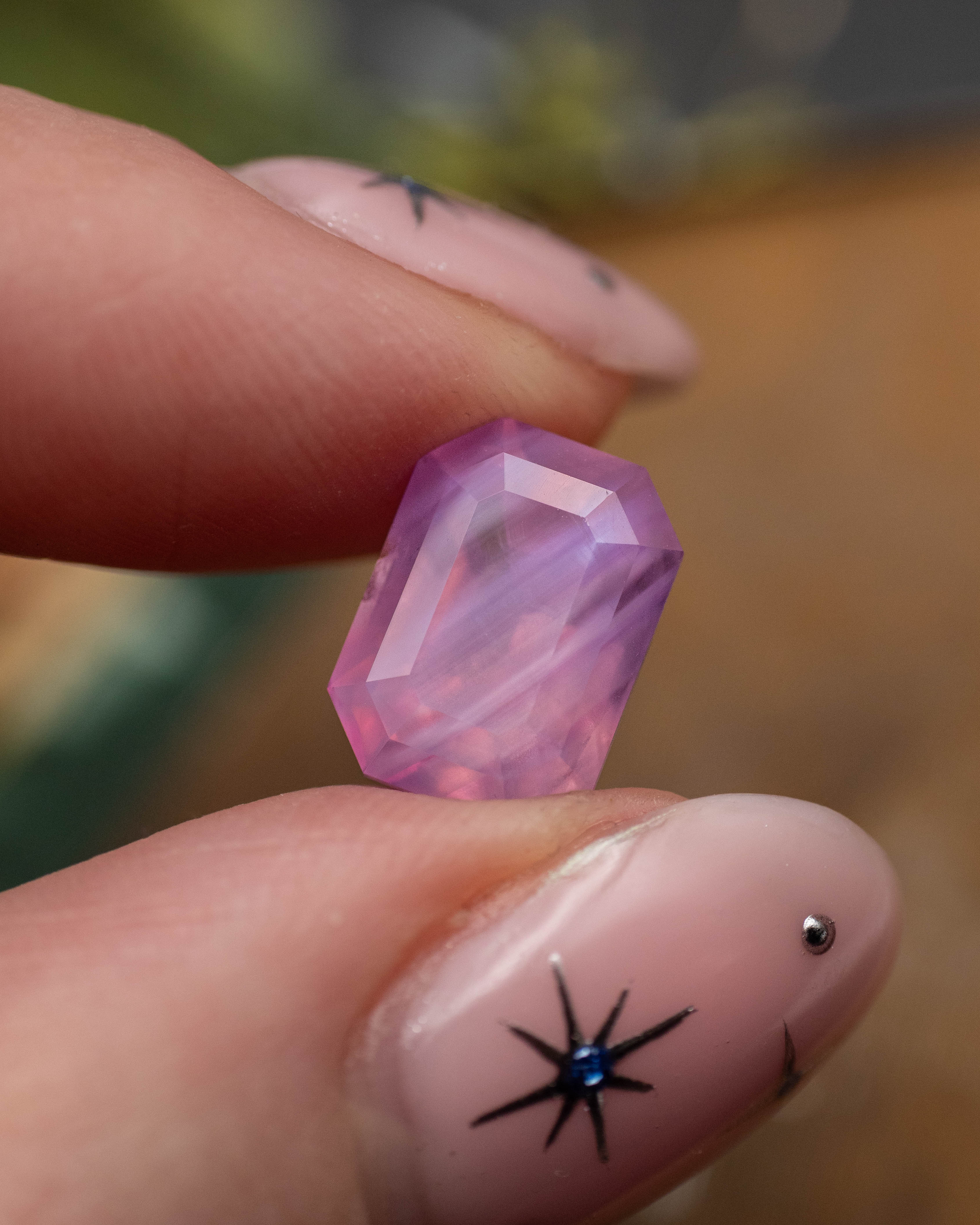 5.01ct 10.37x7.61x6.26mm EMERALD CUT OPALESCENT NATURAL PINK SAPPHIRE-Staghead Designs