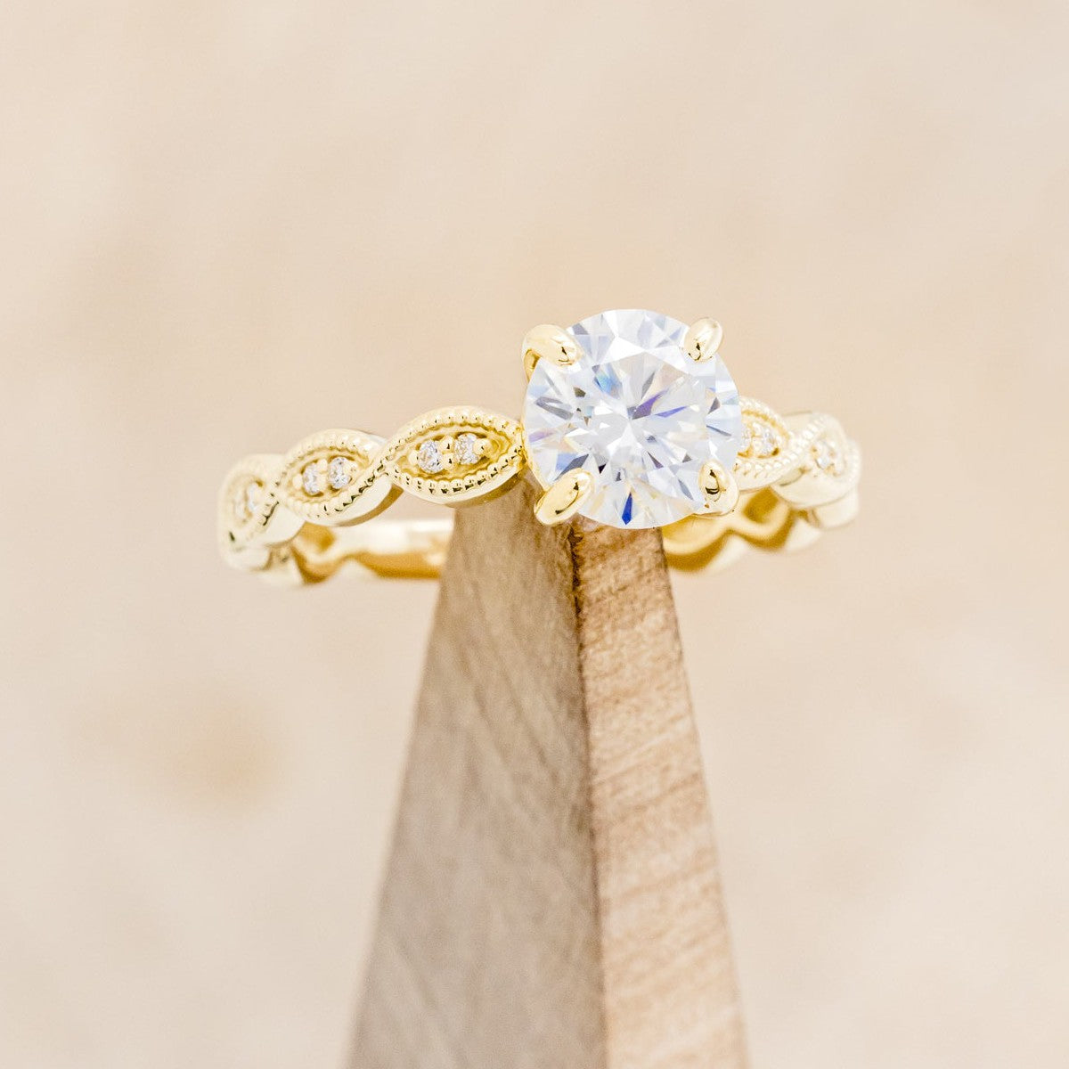 "NOUR" - ROUND CUT MOISSANITE ENGAGEMENT RING WITH DIAMOND ACCENTS-1