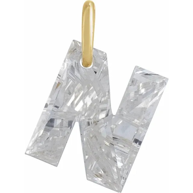 Diamond pendant shaped like the letter 'N' on a white background