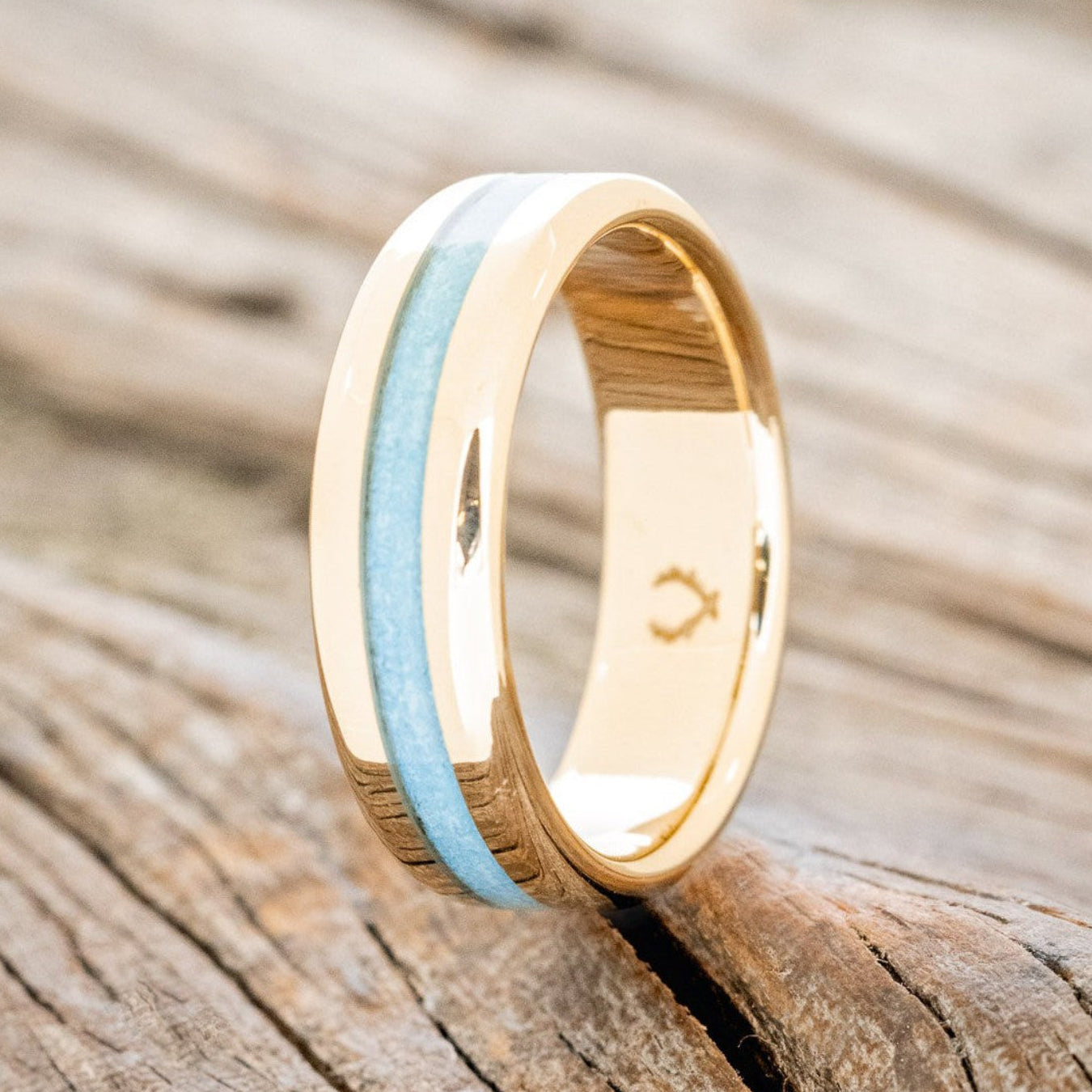 "NIRVANA" - CENTERED TURQUOISE WEDDING RING FEATURING A 14K GOLD BAND-1