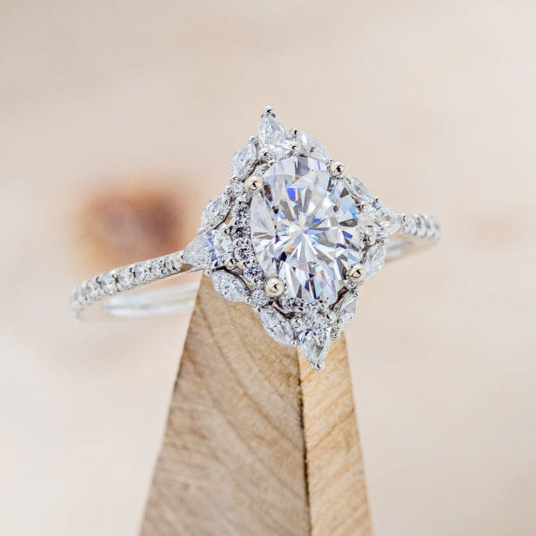 "NORTH STAR" - BRILLIANT CUT MOISSANITE ENGAGEMENT RING WITH DIAMOND HALO - EXPEDITED-1