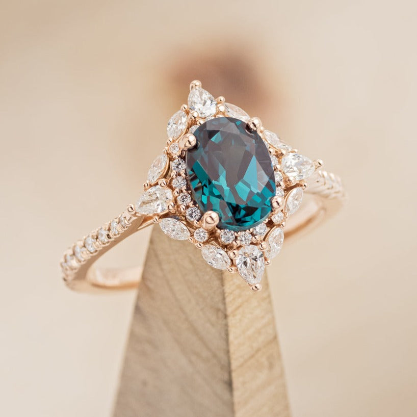"NORTH STAR" - OVAL LAB-GROWN ALEXANDRITE ENGAGEMENT RING WITH DIAMOND HALO - EXPEDITED-1