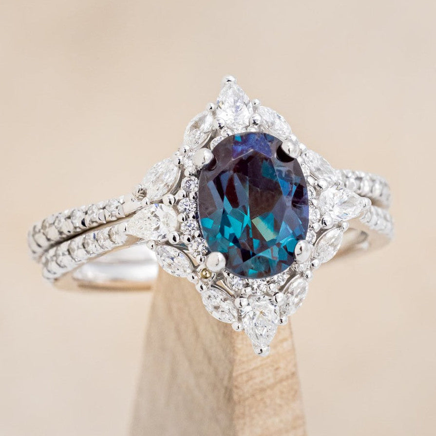 "NORTH STAR" - OVAL LAB-GROWN ALEXANDRITE ENGAGEMENT RING WITH DIAMOND ACCENTS & TRACER-1