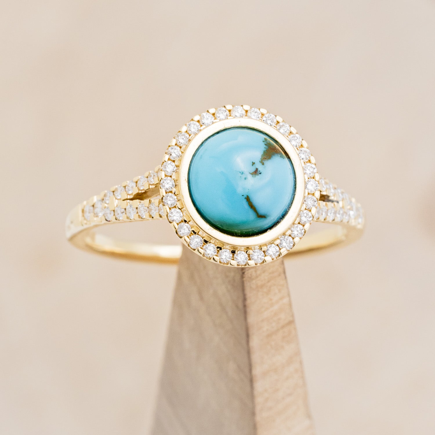 "NOVA" - ROUND CUT TURQUOISE ENGAGEMENT RING WITH DIAMOND HALO & ACCENTS-1