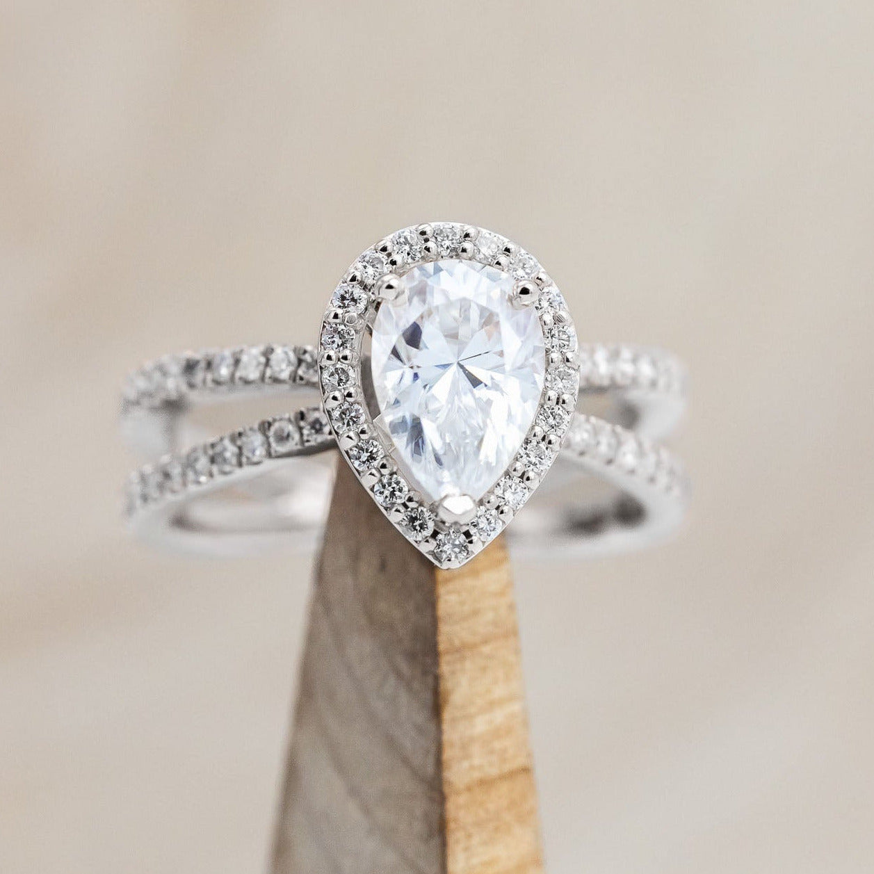 "NALA" - PEAR CUT ENGAGEMENT RING WITH DIAMOND HALO & ACCENTS-Staghead Designs