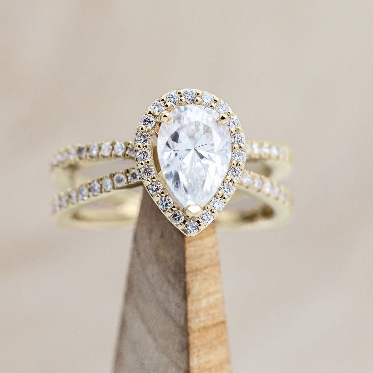 "NALA" - PEAR CUT ENGAGEMENT RING WITH DIAMOND HALO & ACCENTS-Staghead Designs