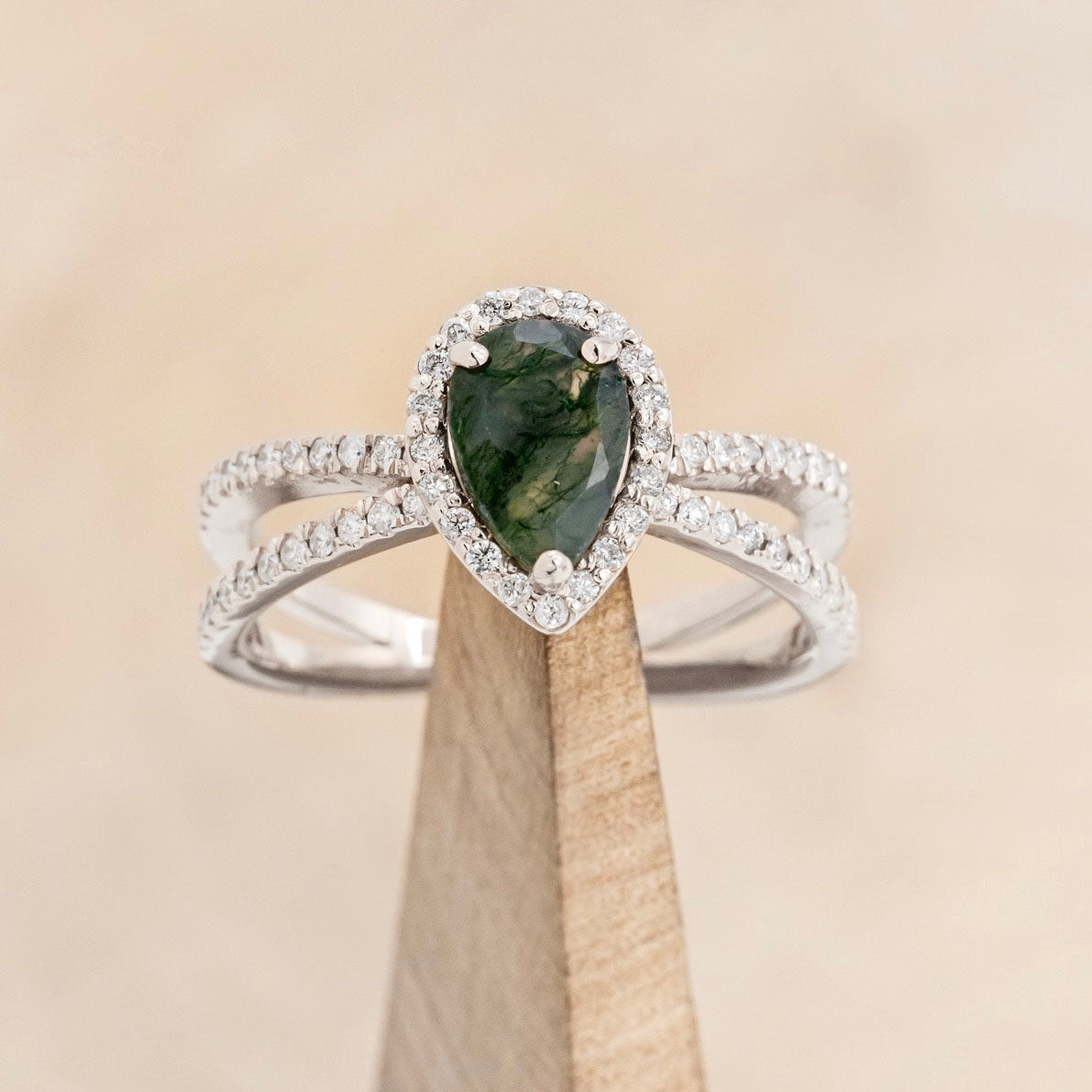 "NALA" - PEAR CUT ENGAGEMENT RING WITH DIAMOND HALO & ACCENTS-Staghead Designs