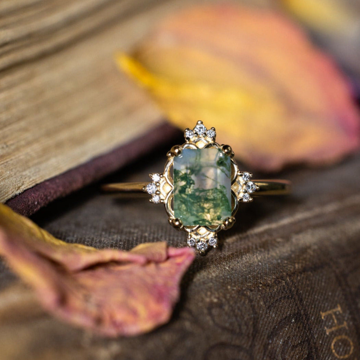 "TREVA" - EMERALD CUT ENGAGEMENT RING WITH DIAMOND ACCENTS-Staghead Designs