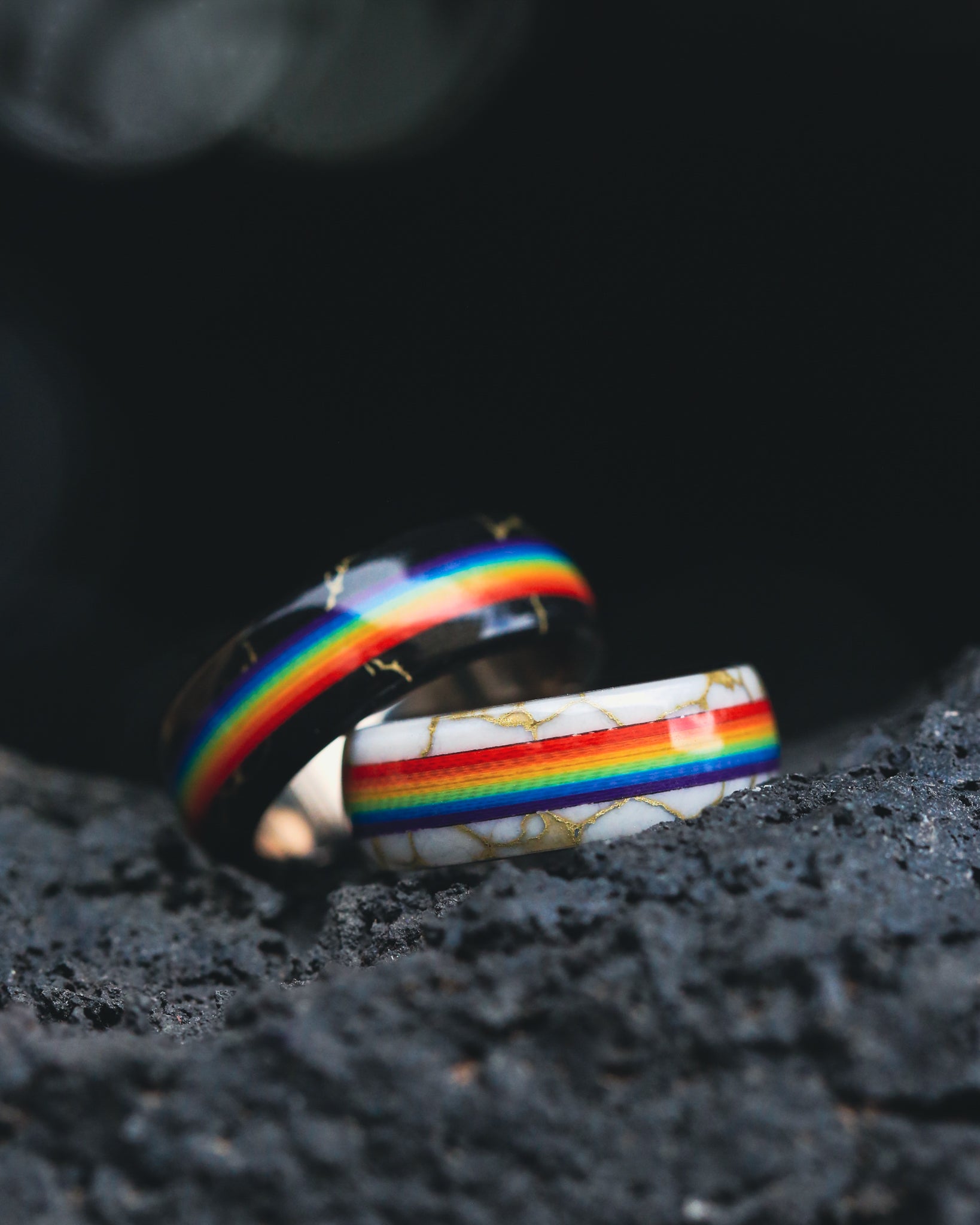 "HAVEN" - PRIDE INSPIRED WEDDING BAND WITH WHITE & GOLD TRUSTONE-5