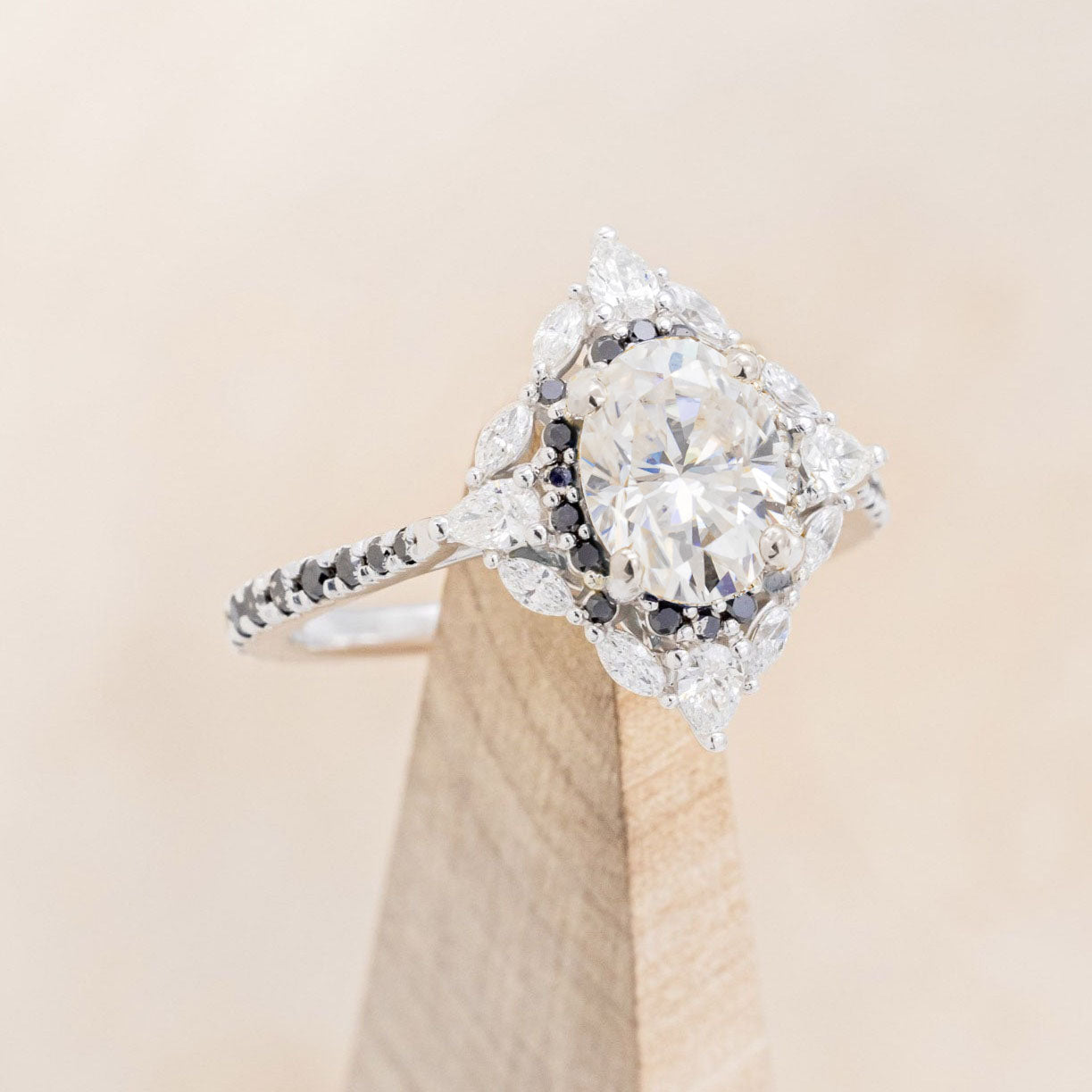 "NORTH STAR" - OVAL CUT ENGAGEMENT RING WITH DIAMOND HALO & ACCENTS-Staghead Designs