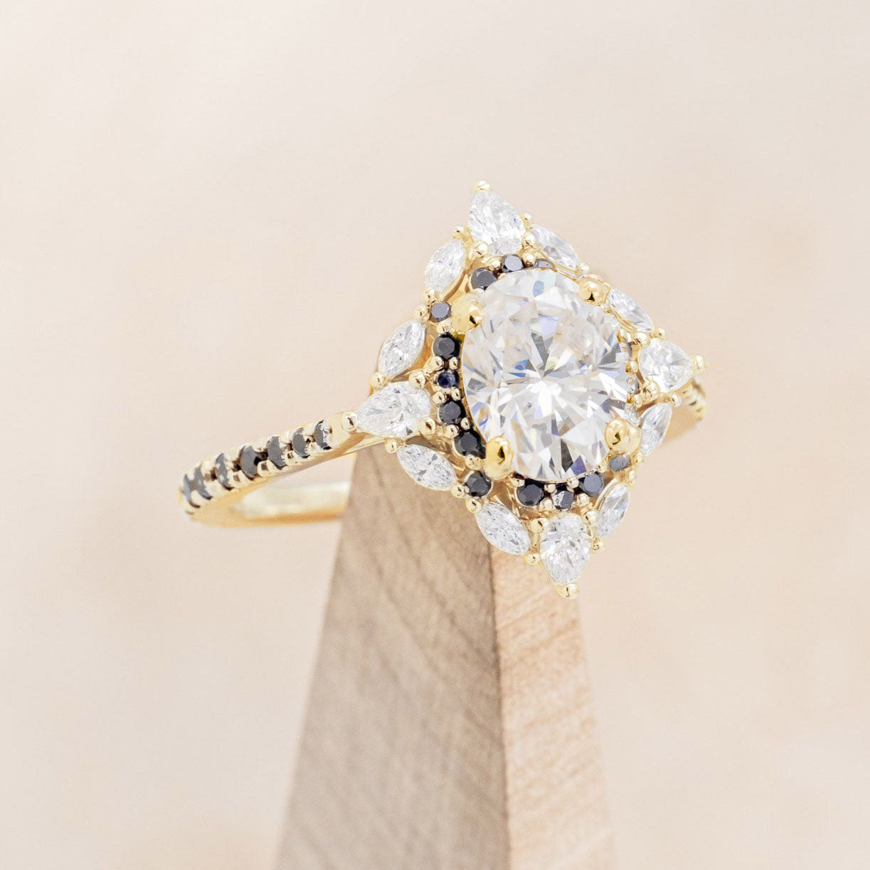 "NORTH STAR" - OVAL CUT ENGAGEMENT RING WITH DIAMOND HALO & ACCENTS-Staghead Designs