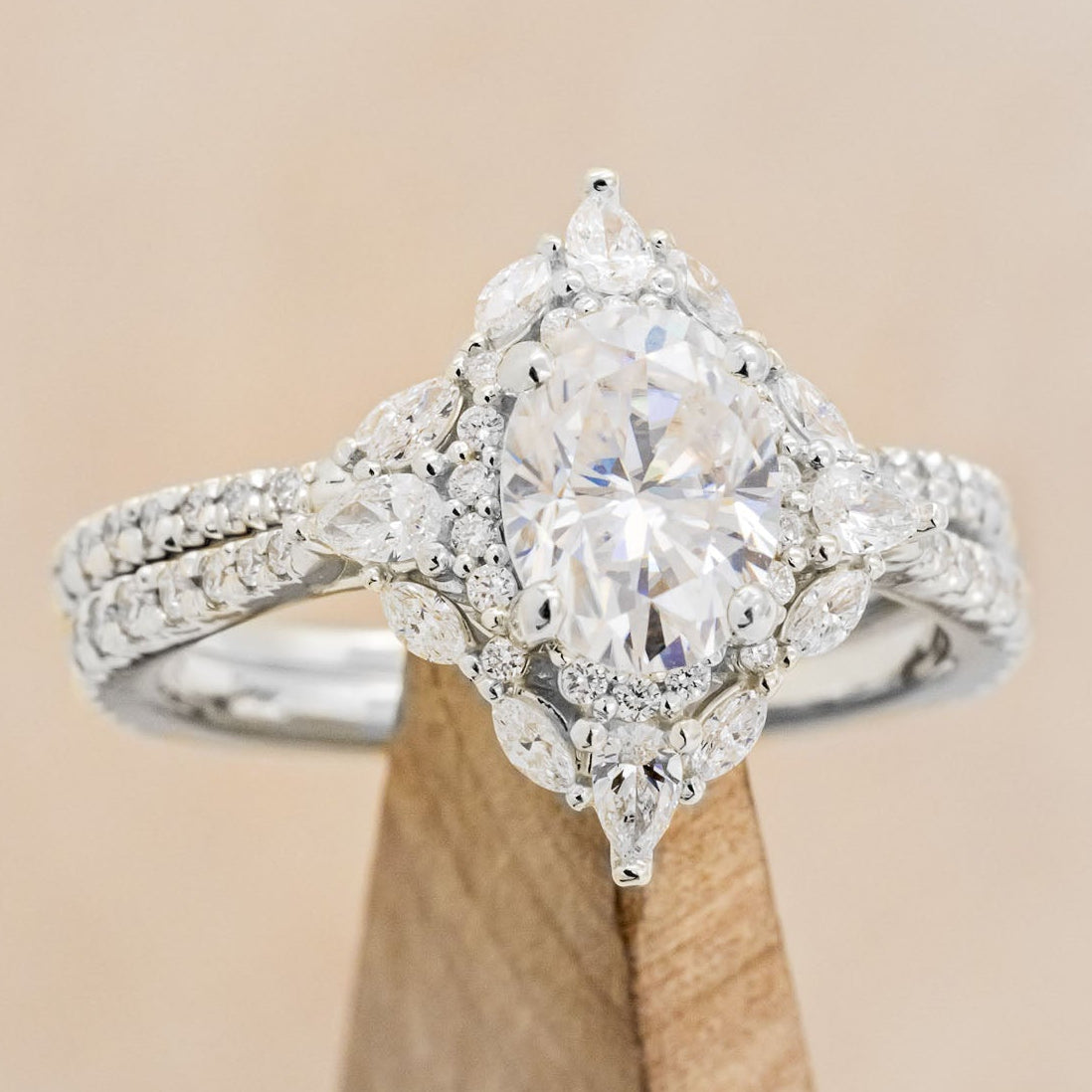 "NORTH STAR" - OVAL CUT ENGAGEMENT RING WITH DIAMOND ACCENTS & TRACER-Staghead Designs