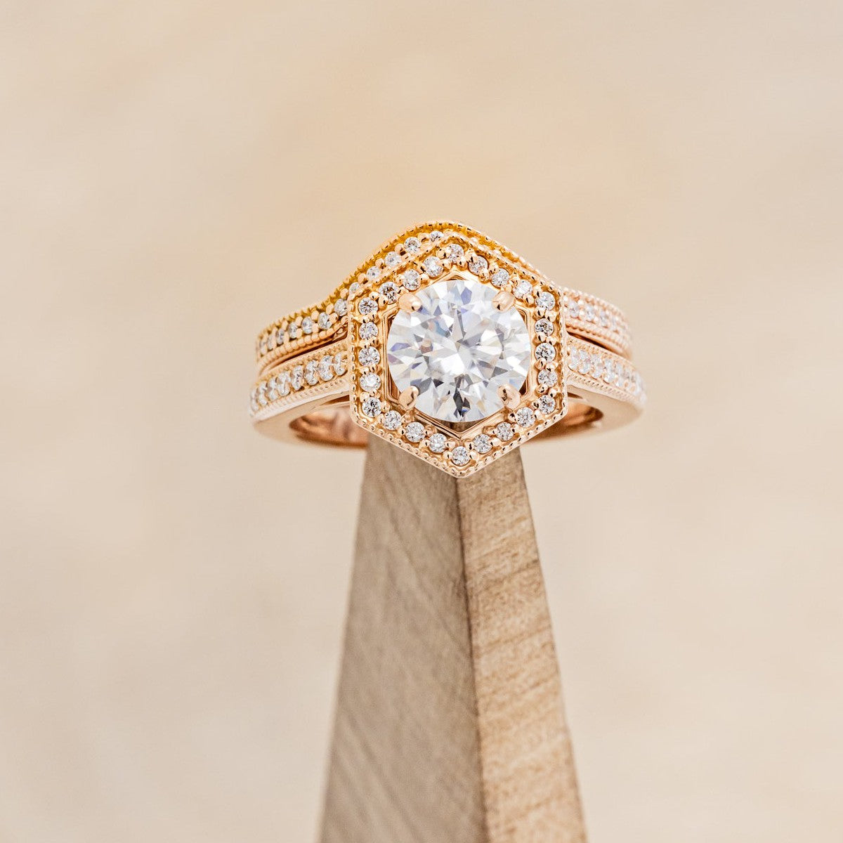 "ODESSA" - ROUND CUT MOISSANITE ENGAGEMENT RING WITH DIAMOND ACCENTS & TRACER-1