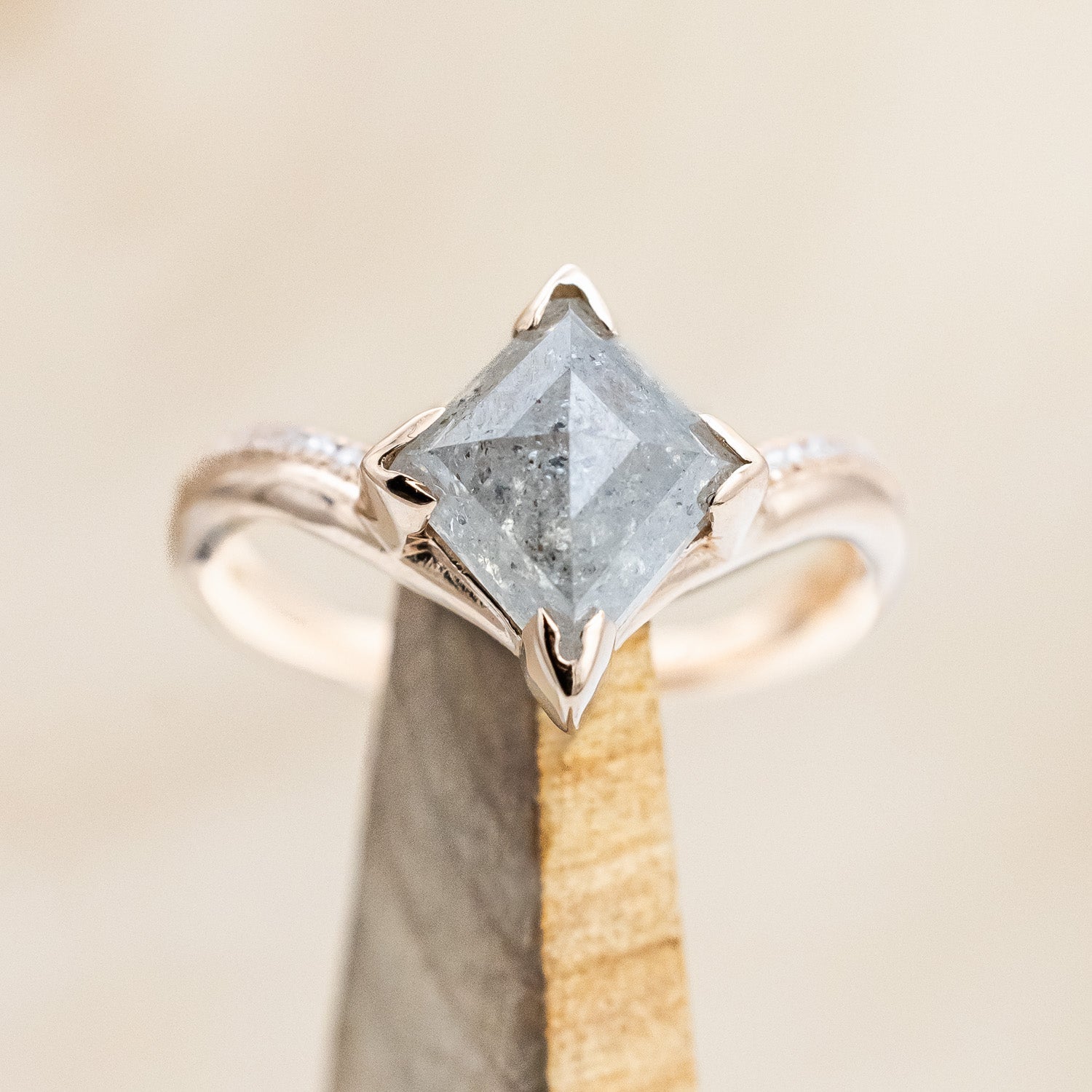 ONE-OF-A-KIND - "AURELIA" - LOZENGE ROSE CUT SALT & PEPPER DIAMOND ENGAGEMENT RING WITH DIAMOND ACCENTS-Staghead Designs